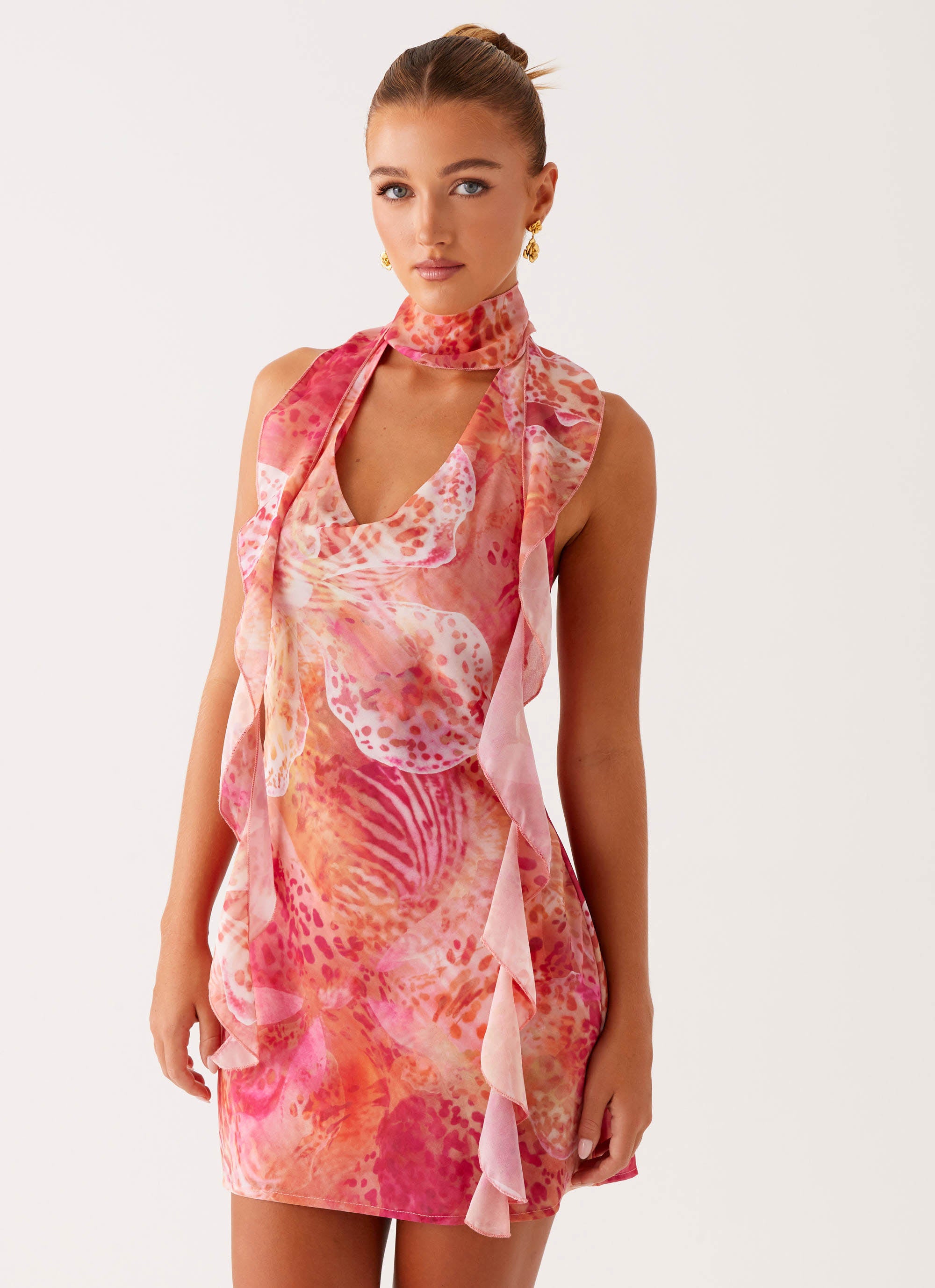 flamingo mini dress Adagio Lace-Up Back Mini Dress Flamingo