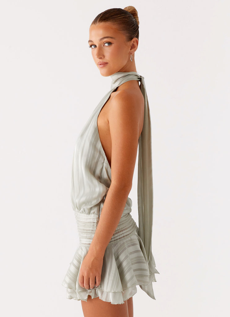 Willow Chiffon Mini Dress Green 3 Peppermayo