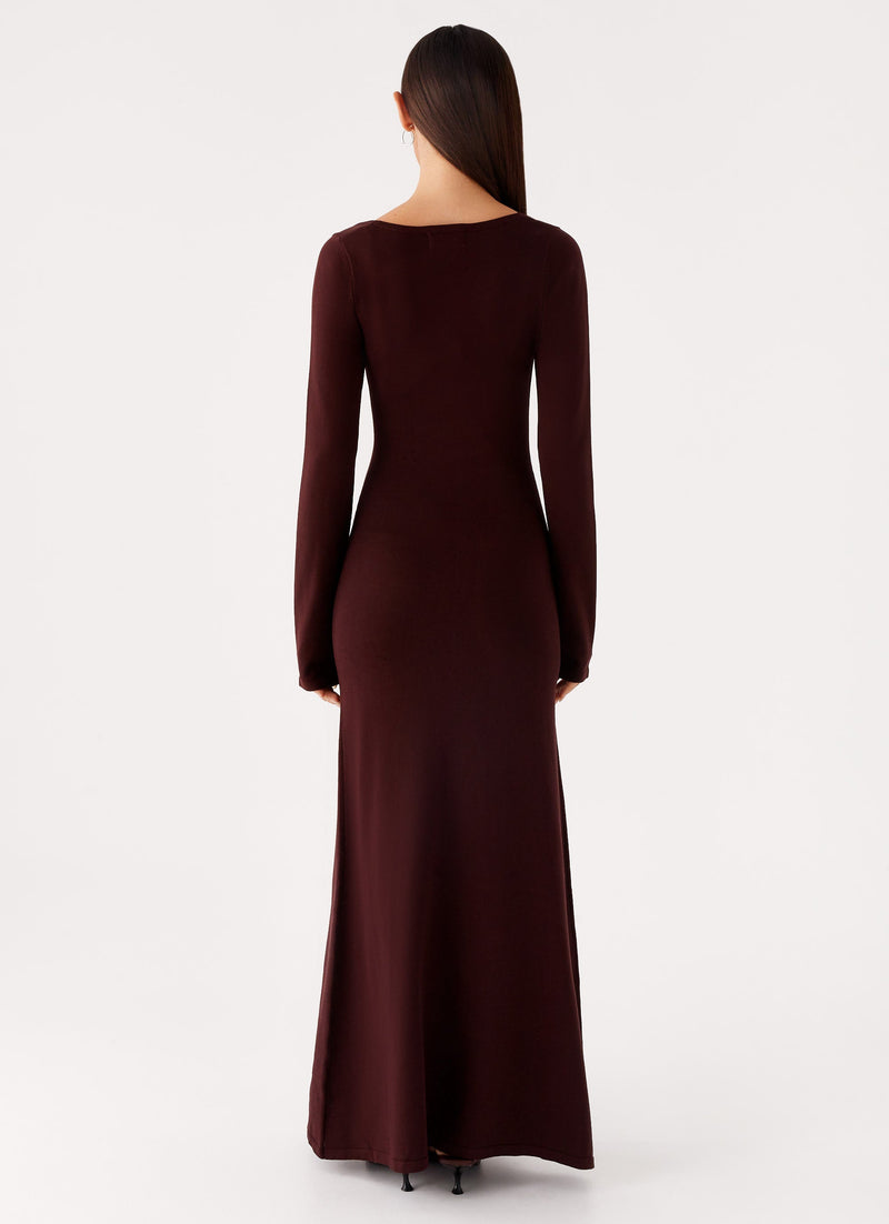 Adora Long Sleeve Knit Maxi Dress - Chocolate