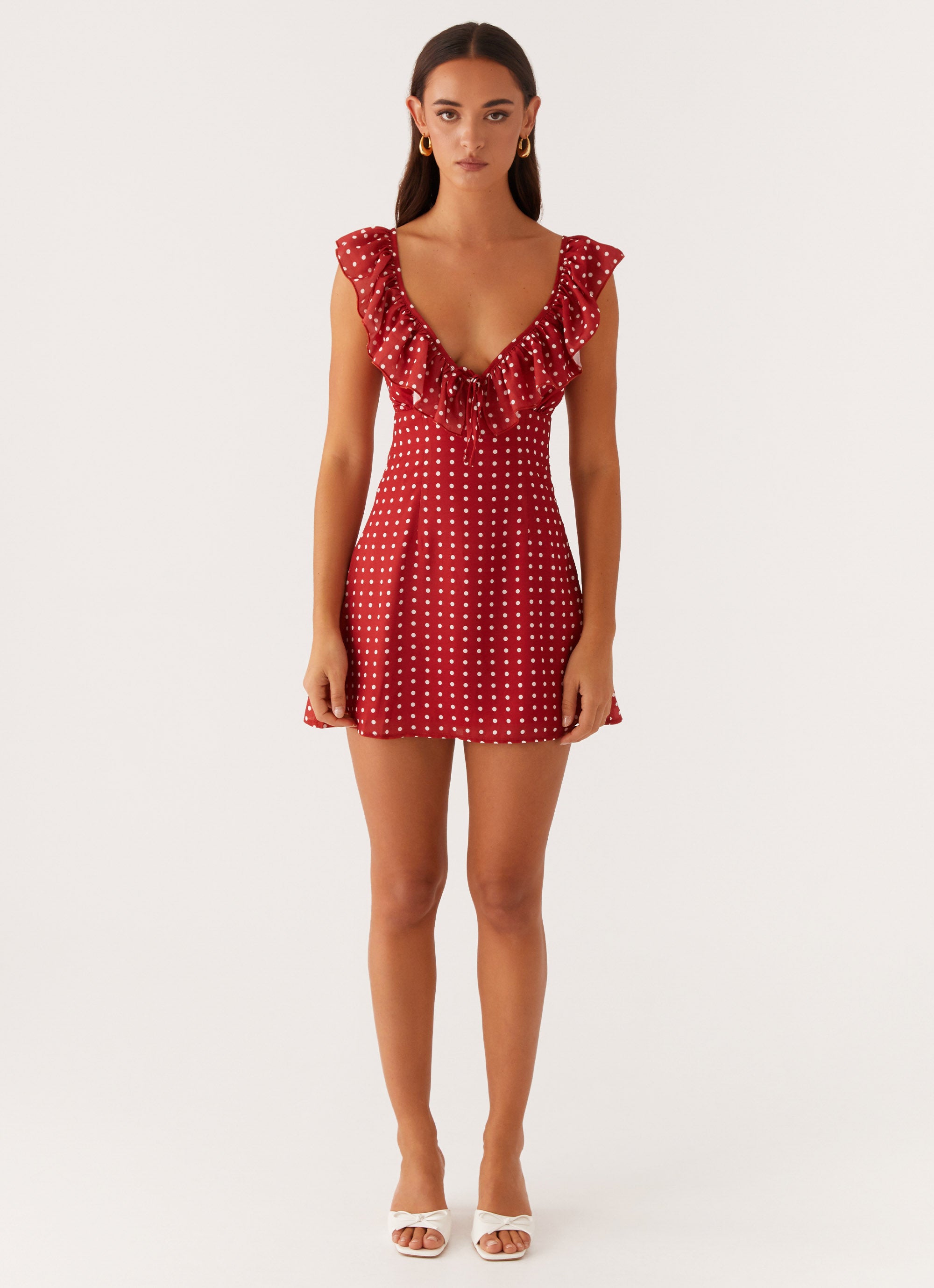 Adrina Ruffle Mini Dress - Red Polka Dot Red Polka Dot / US 18 Adrina Ruffle Mini Dress - Red Polka Dot Red Polka Dot / US 18
