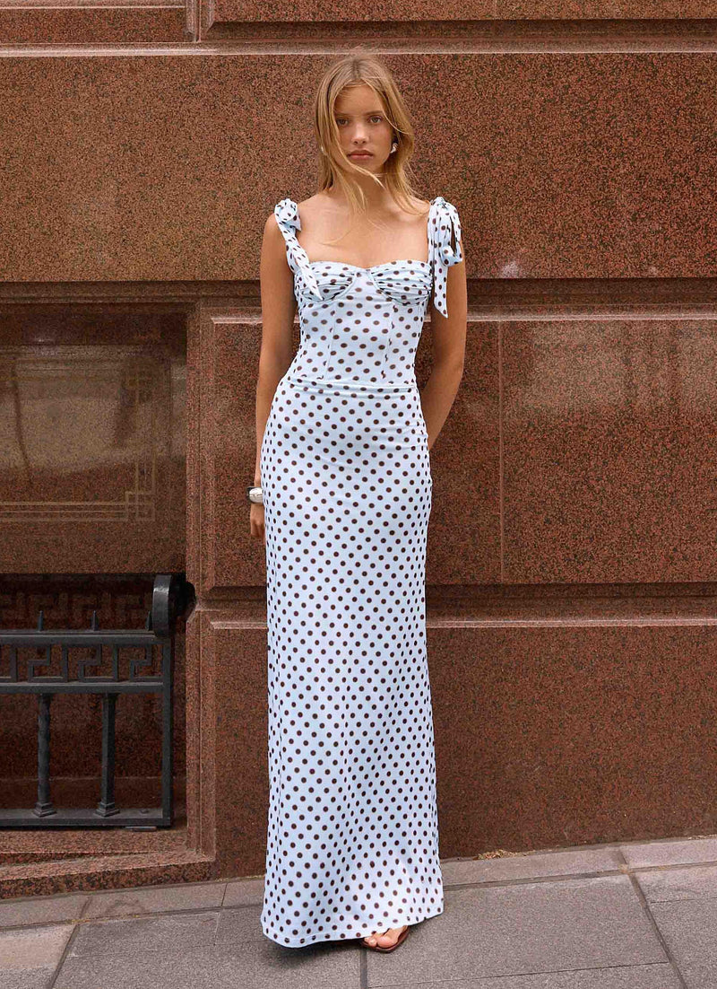 Akil Corset Maxi Dress - Blue Mocha Dot