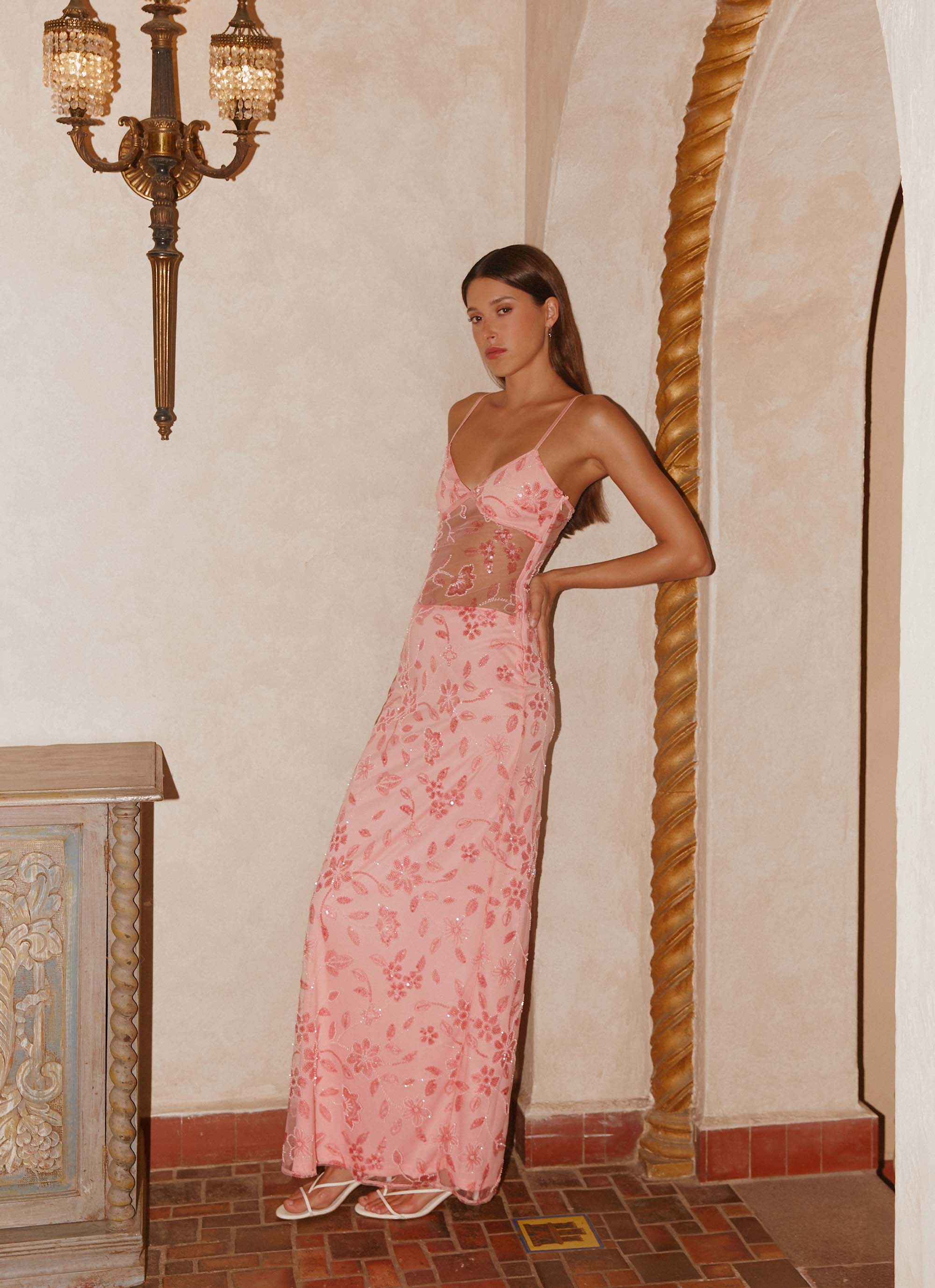 Akira Beaded Maxi Dress - Pink Orange Pink Orange / US 12 Akira Beaded Maxi Dress - Pink Orange Pink Orange / US 12