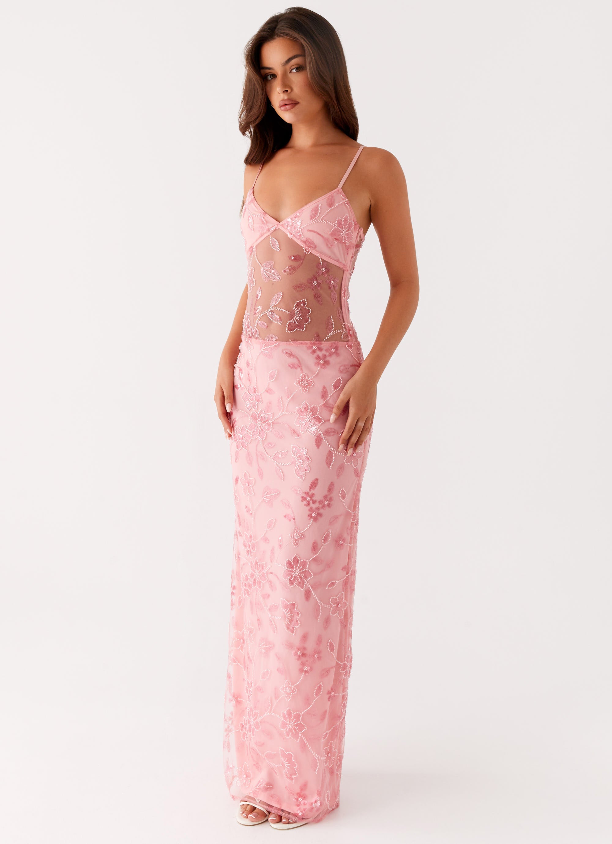 Akira Beaded Maxi Dress - Pink Orange Pink Orange / US 12 Akira Beaded Maxi Dress - Pink Orange Pink Orange / US 12