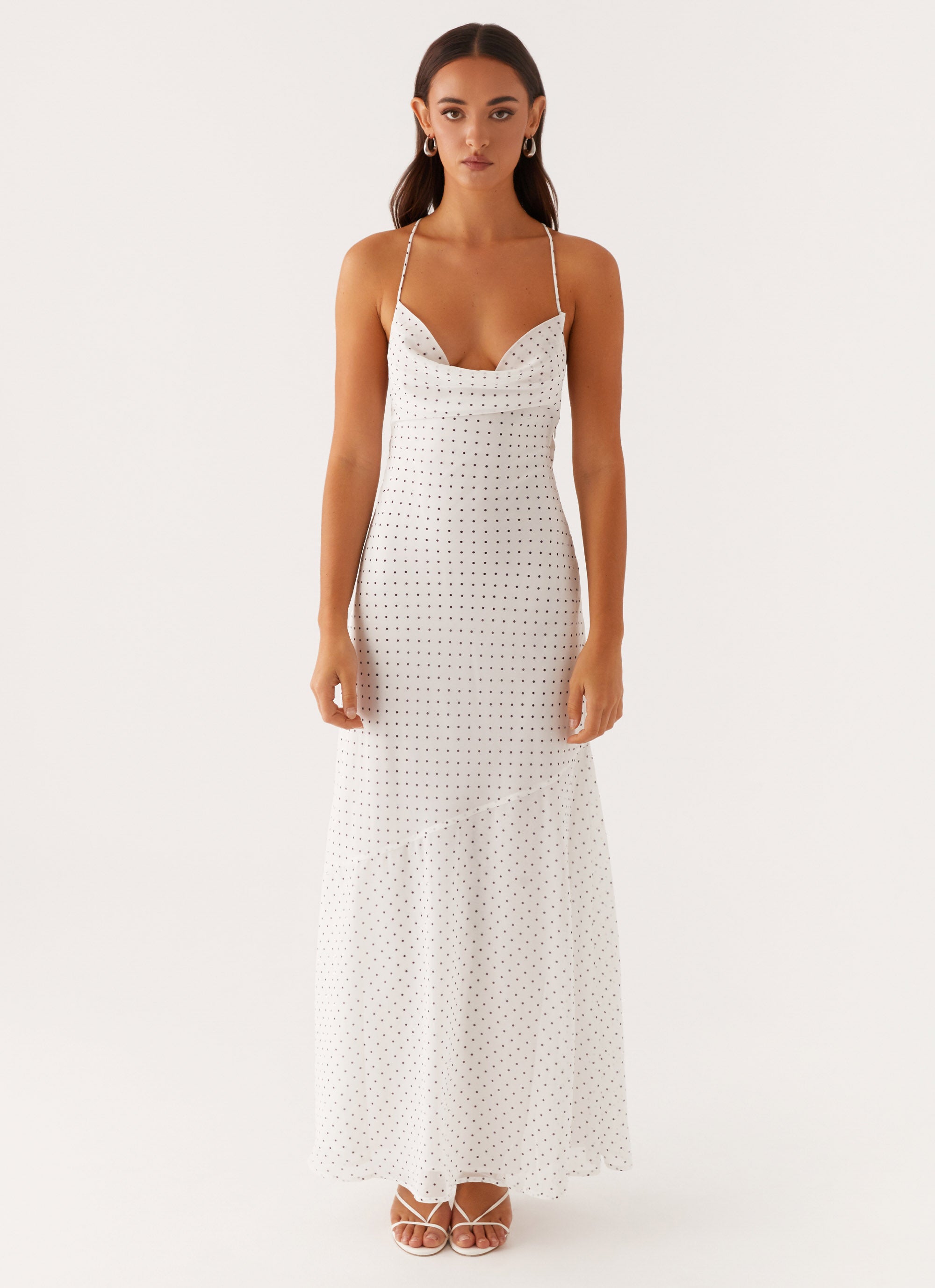 knee length dresses for ladies Alianna Cowl Neck Mesh Maxi Dress