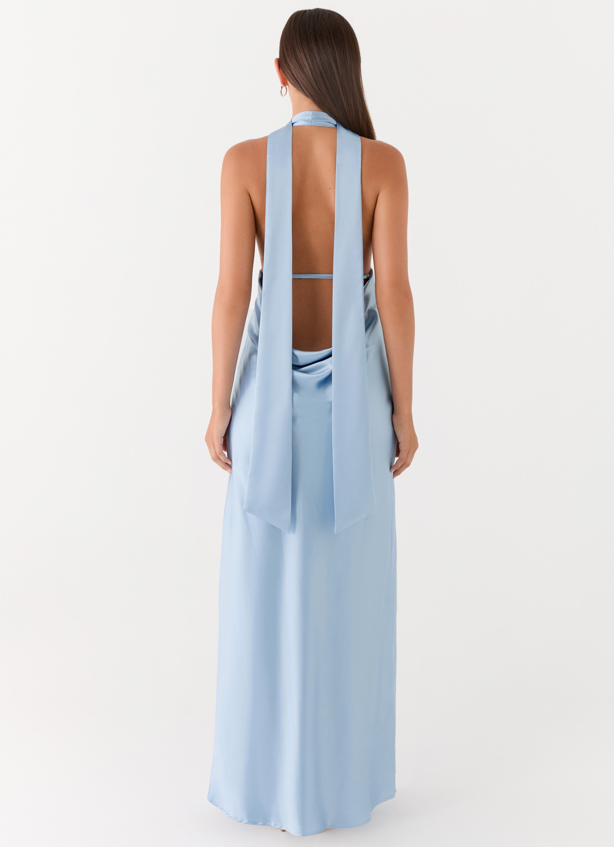blue satin halter maxi dress Dolcini Halter Maxi Dress Navy