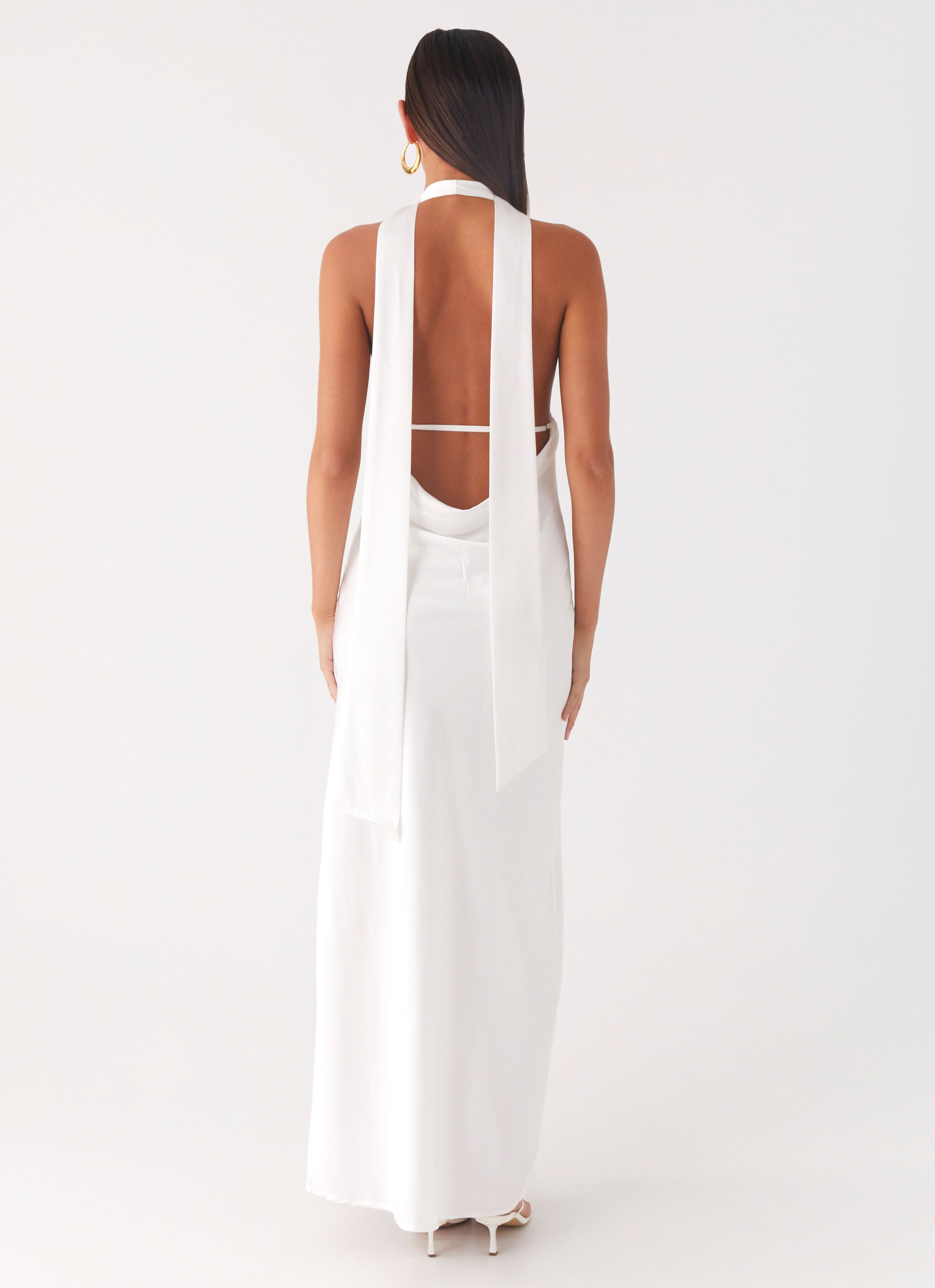 white satin halter neck dress White Satin Halter Slit Gown by Ladivine CD796W