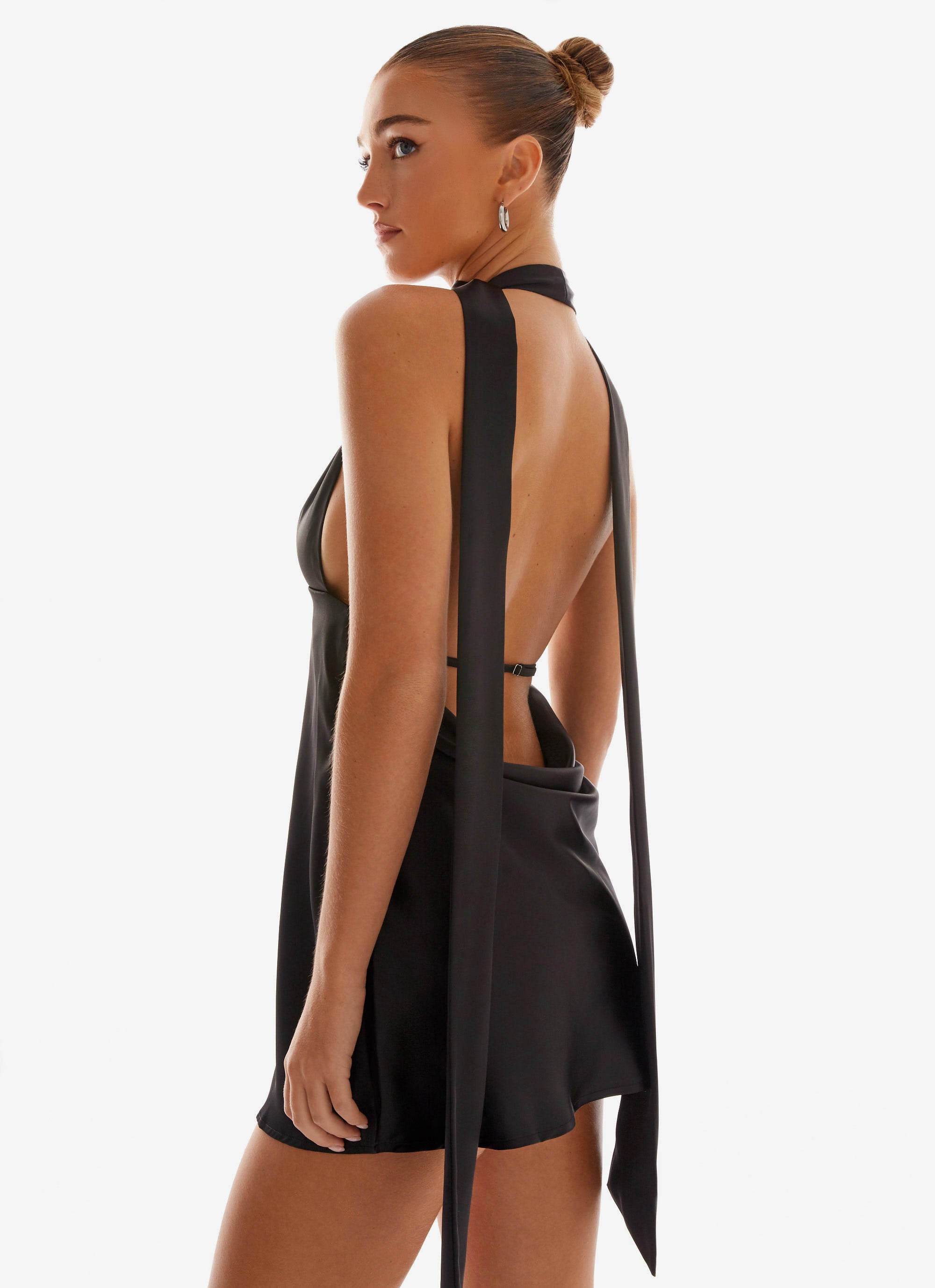 Alicia Satin Halter Mini Dress - Black Peppermayo US Alicia Satin Halter Mini Dress - Black Peppermayo US