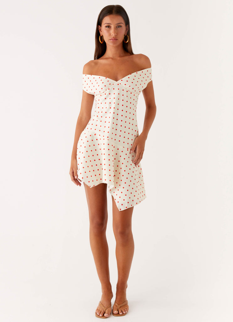 Alma Mini Dress - White Red Polka Dot