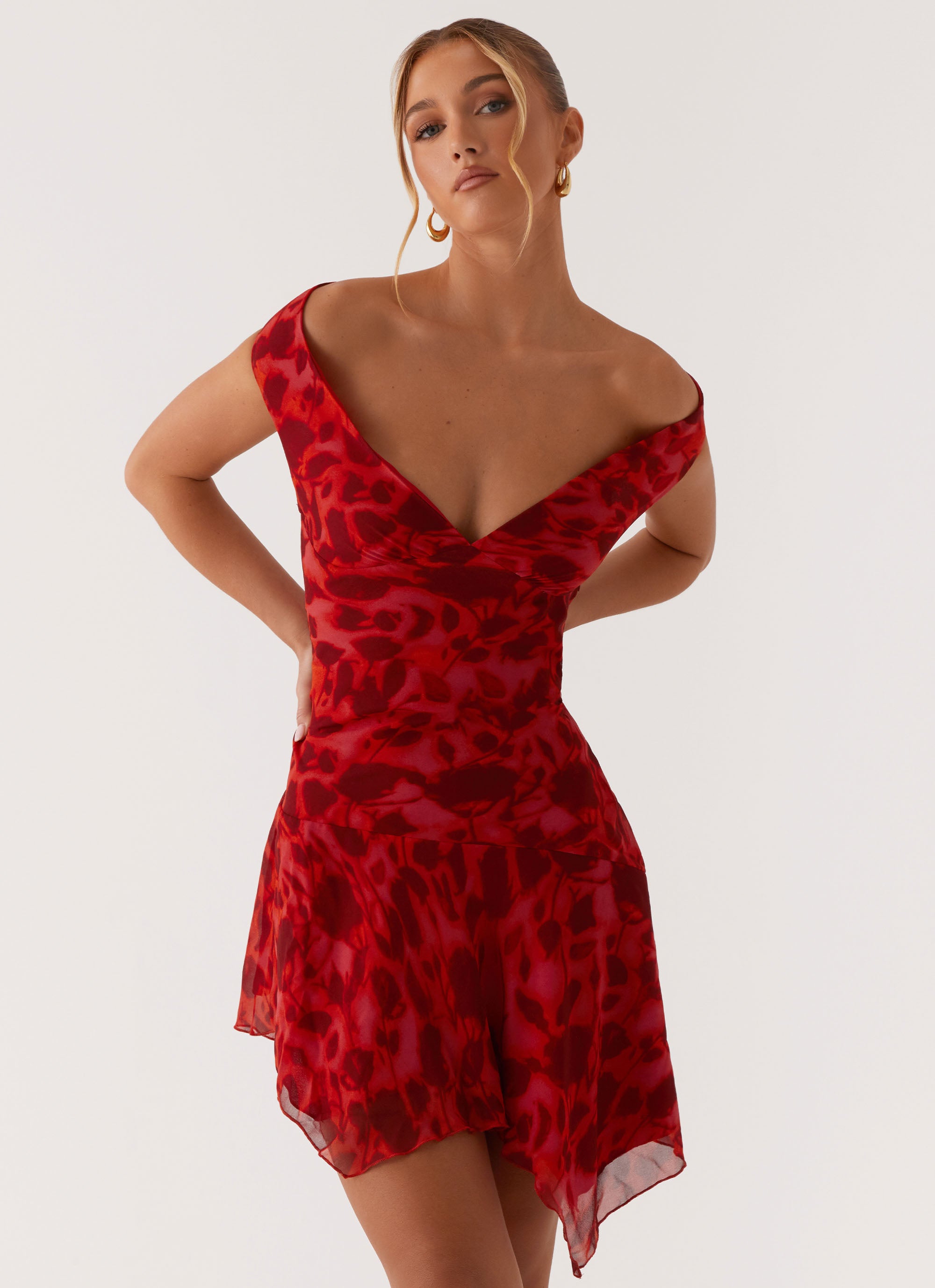 Alma Mini Dress - Deep Red Floral Alma Mini Dress - Deep Red Floral
