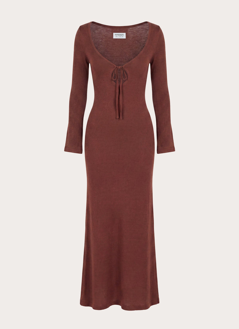 Amarise Knit Tie Front Maxi Dress - Chocolate