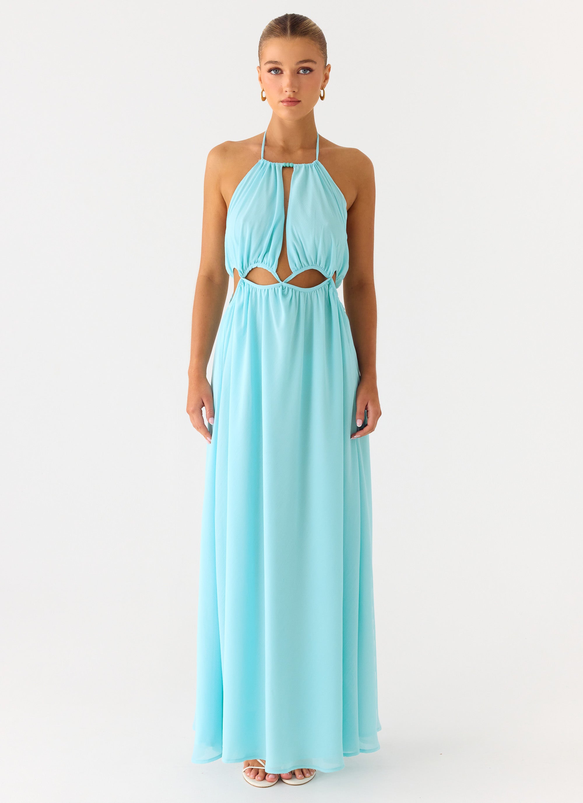 Ardenzelle Chiffon Halter Neck Maxi Dress - Turquoise Turquiose / US 10 Ardenzelle Chiffon Halter Neck Maxi Dress - Turquoise Turquiose / US 10