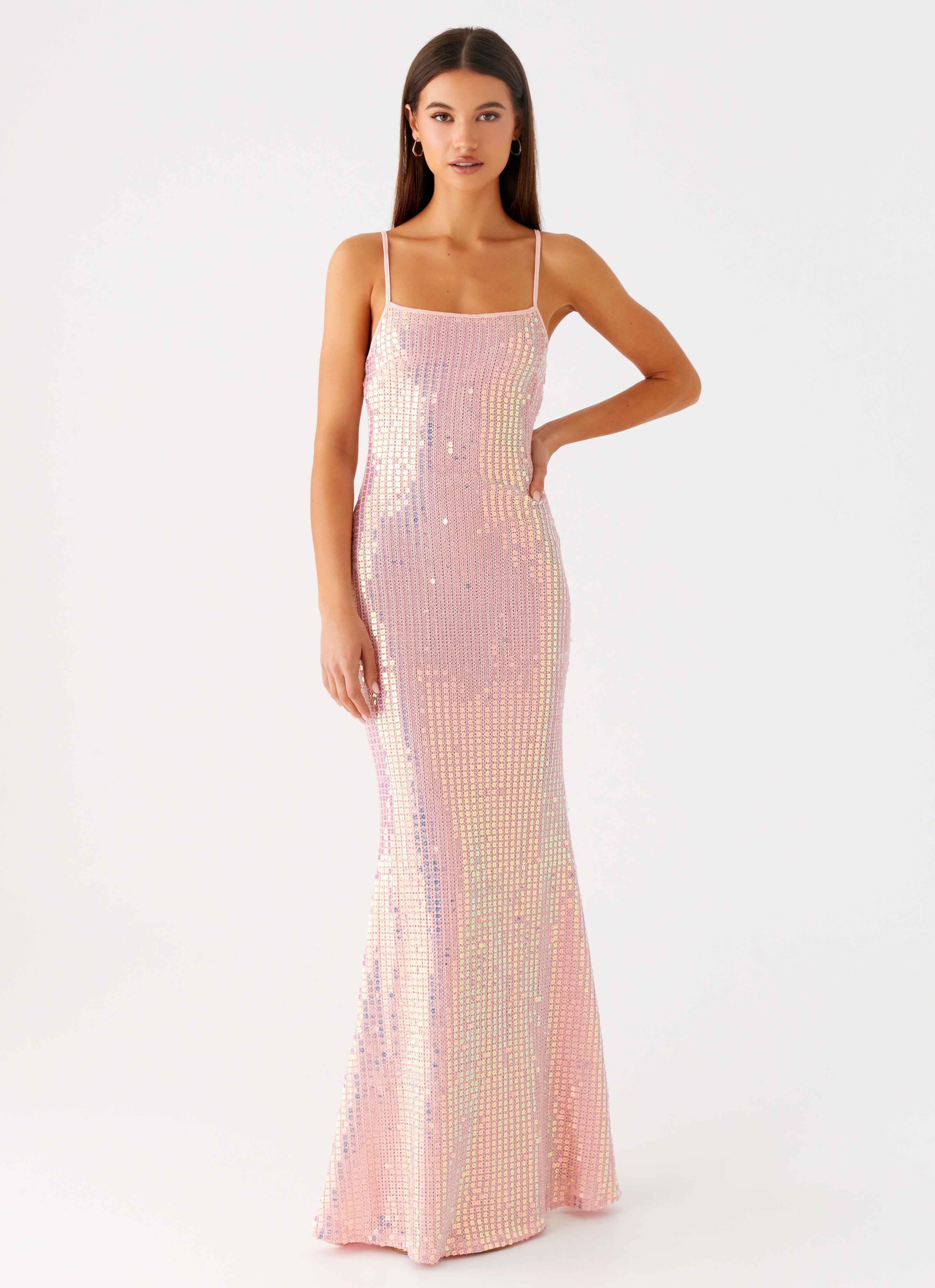 Attitude Knit Sequin Maxi Dress - Iridescent Pink Iridescent Pink / US 8 Attitude Knit Sequin Maxi Dress - Iridescent Pink Iridescent Pink / US 8