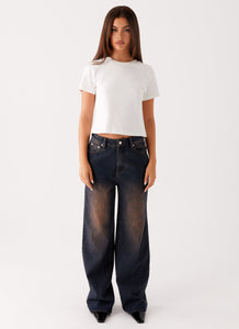 Back Again Straight Leg Denim Jeans - Brown Blue Acid Wash