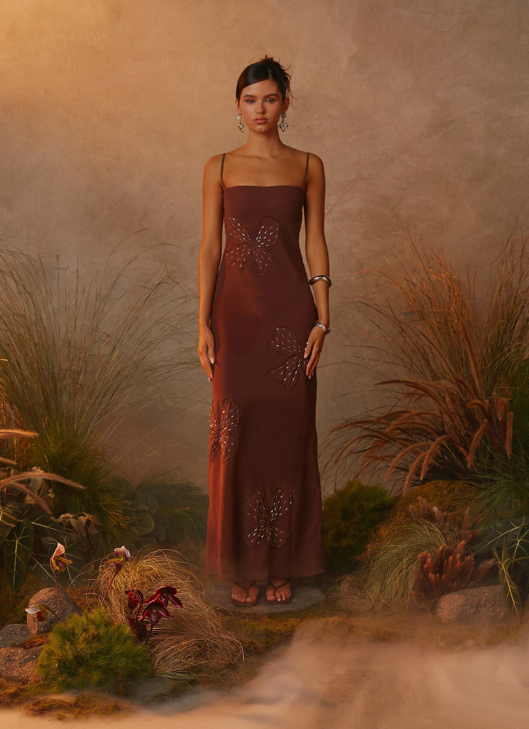 Bayla Beaded Flower Maxi Dress - Chocolate Chocolate / US 14 Bayla Beaded Flower Maxi Dress - Chocolate Chocolate / US 14