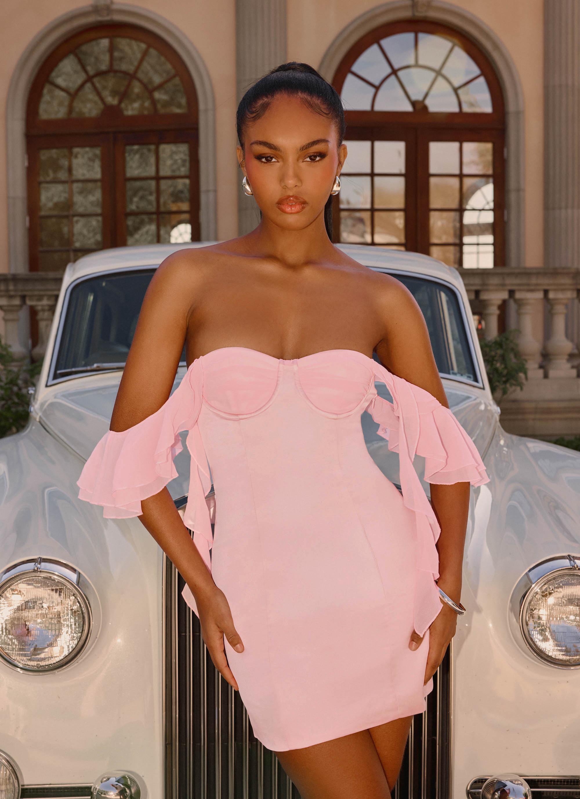 strapless light pink mini dress Skye Strapless Beaded Mini Dress