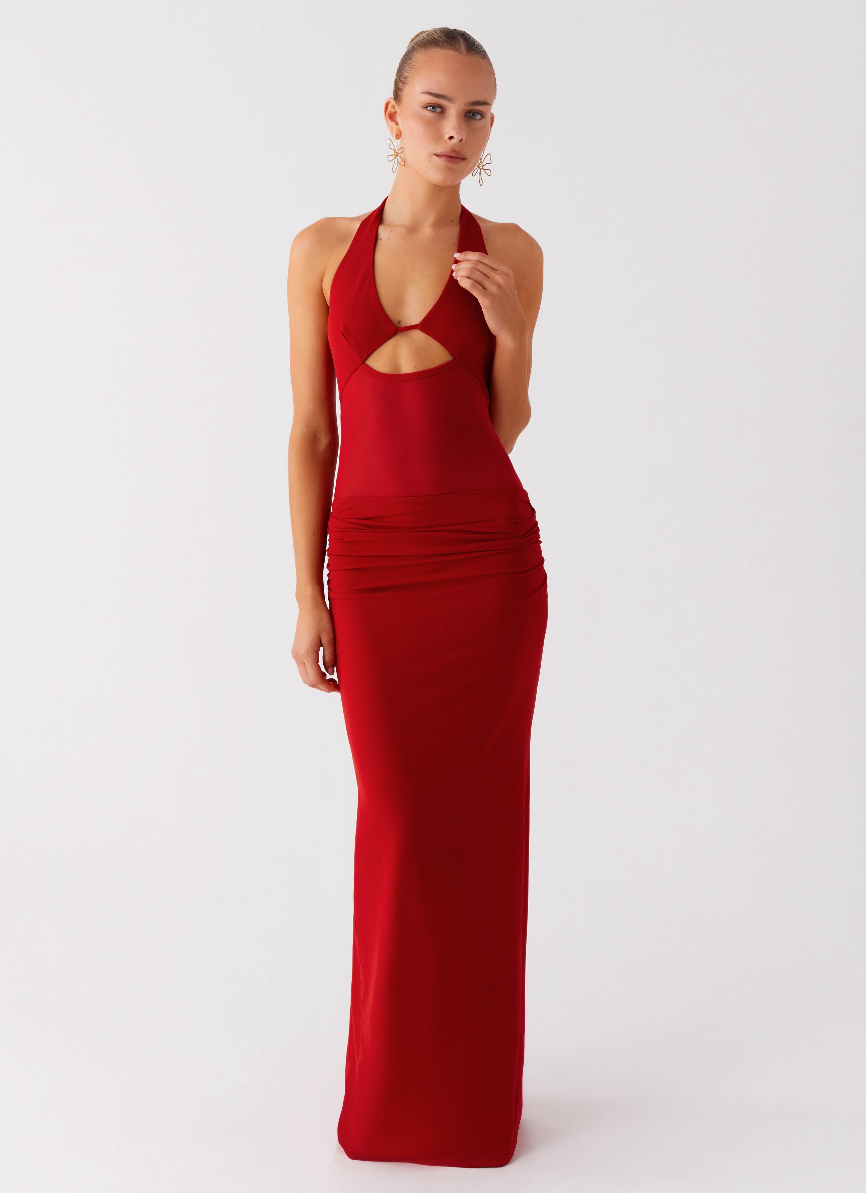 Billen Halter Maxi Dress - Red Red / US 16 Billen Halter Maxi Dress - Red Red / US 16