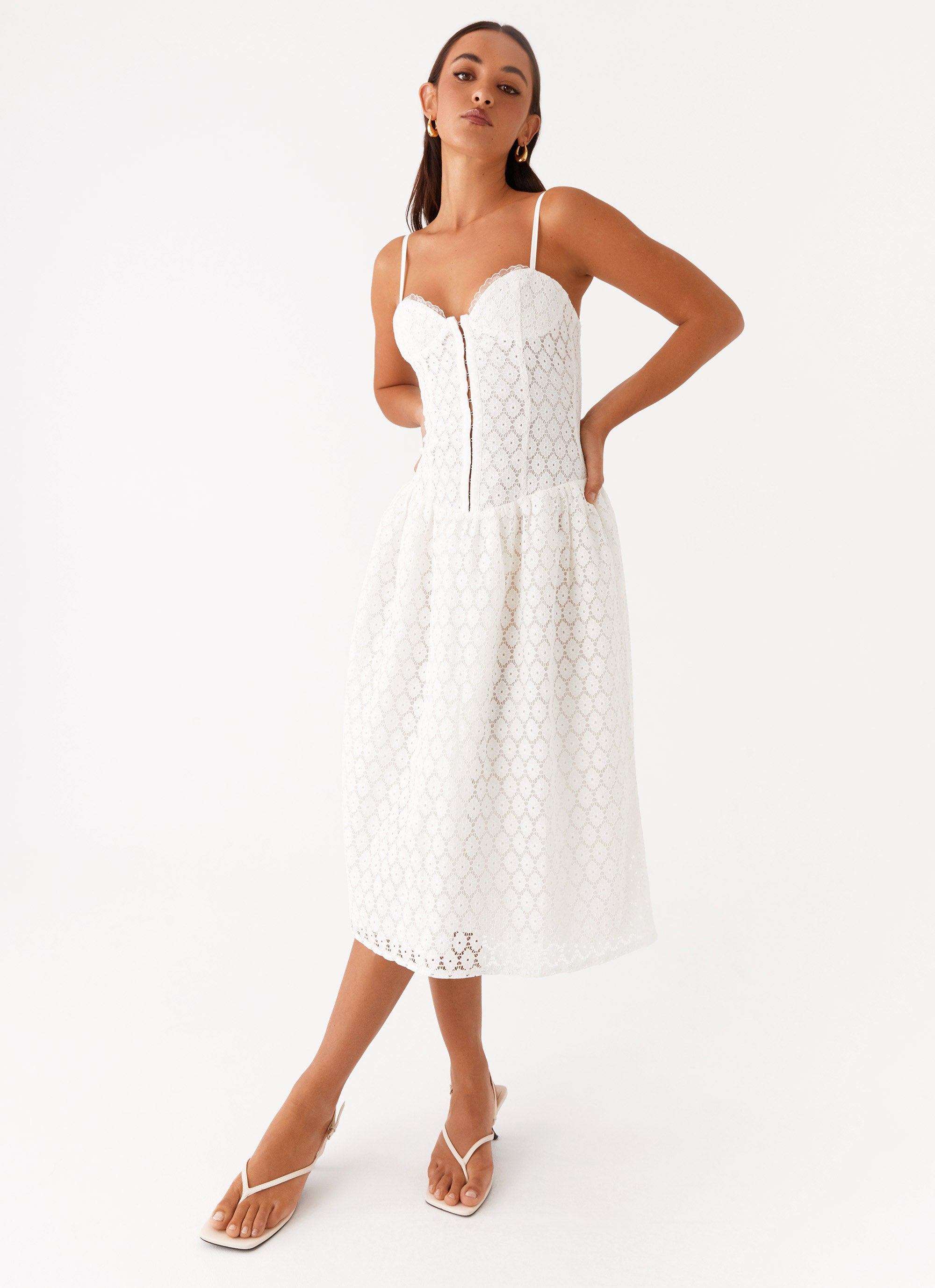 Blooming Corset Midi Dress - White Blooming Corset Midi Dress - White