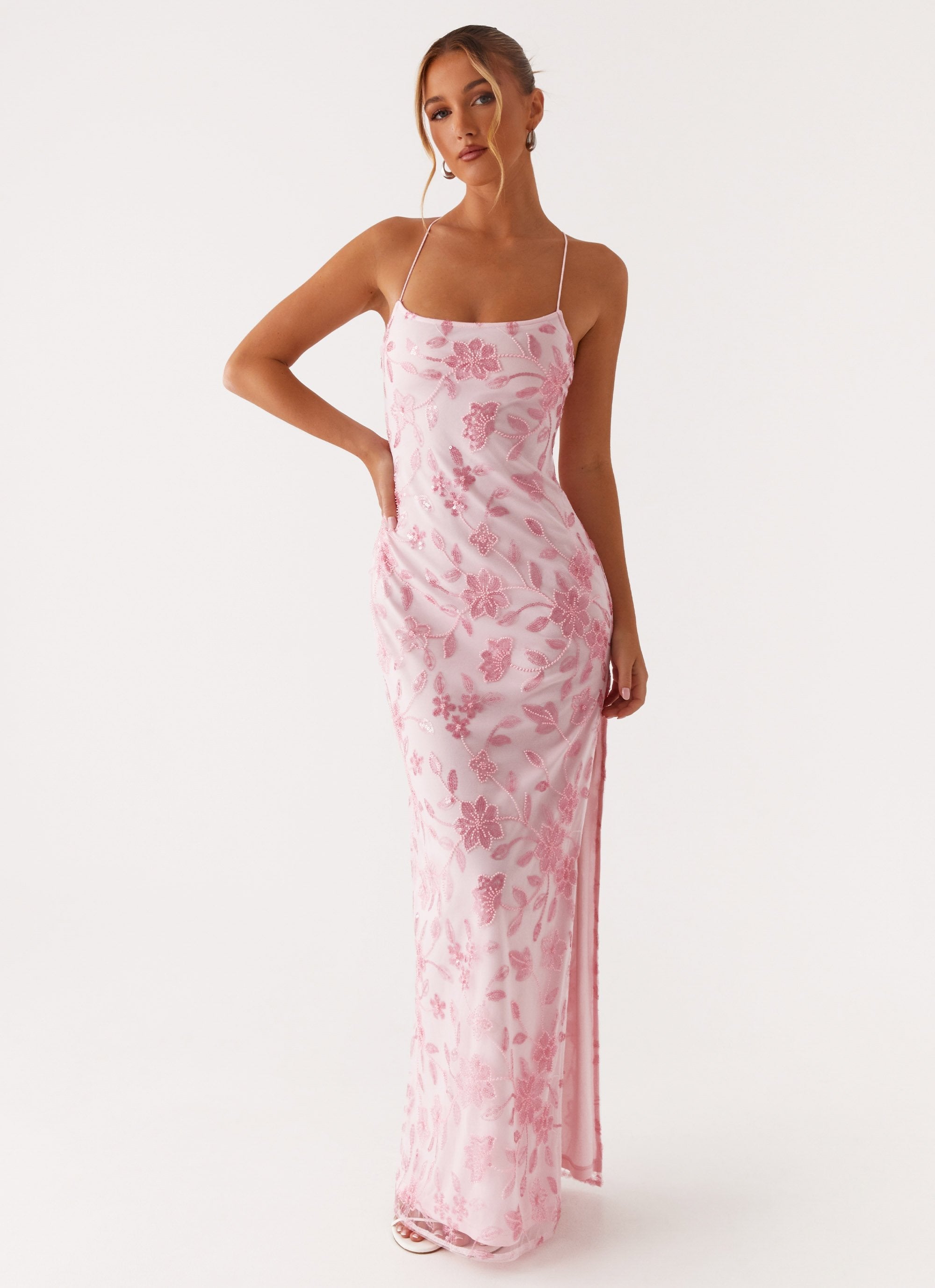 Bright Lights Beaded Maxi Dress - Pink Pink / US 16 Bright Lights Beaded Maxi Dress - Pink Pink / US 16