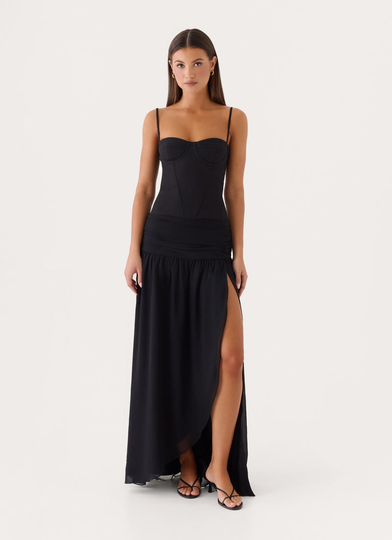Clemsie Bustier Maxi Dress - Black