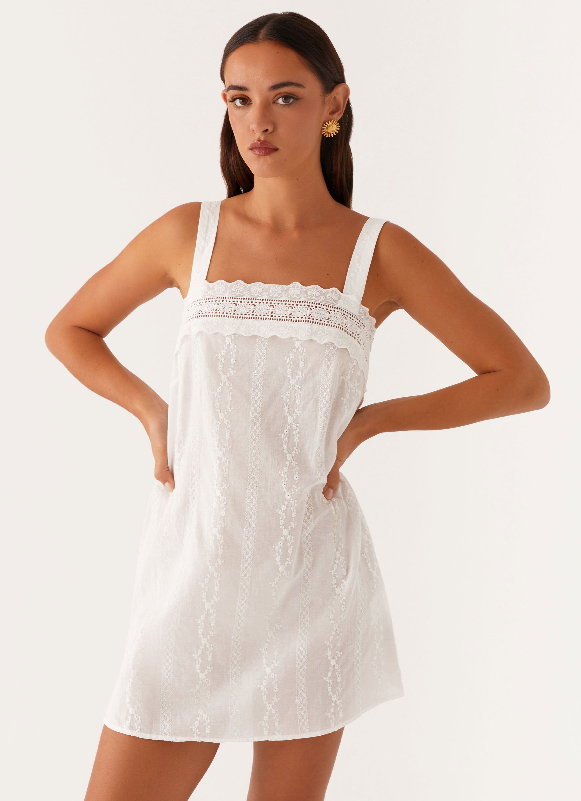 Calla Broderie Mini Dress - White Calla Broderie Mini Dress - White