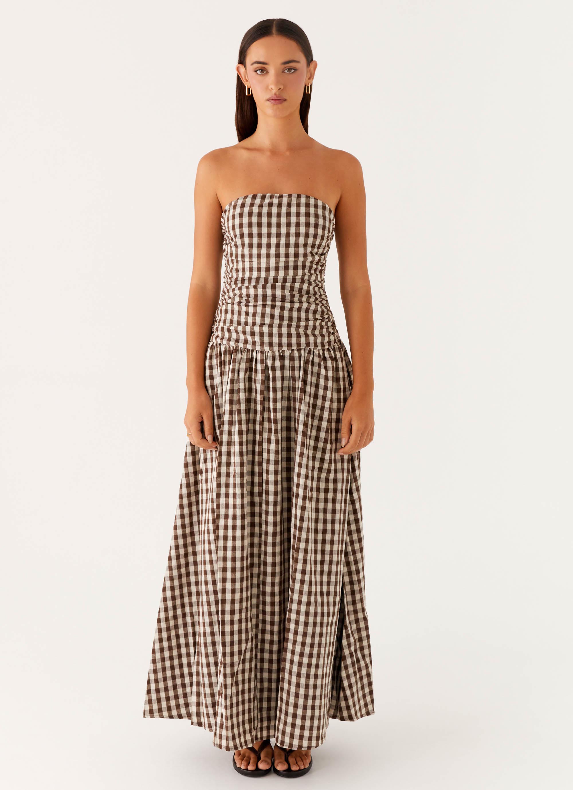 Carmel Maxi Dress - Brown Gingham Brown Gingham / US 18 Carmel Maxi Dress - Brown Gingham Brown Gingham / US 18