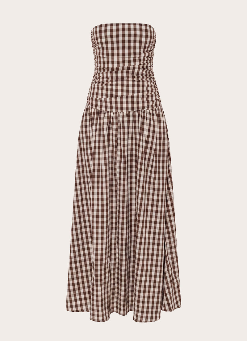 Carmel Maxi Dress - Brown Gingham