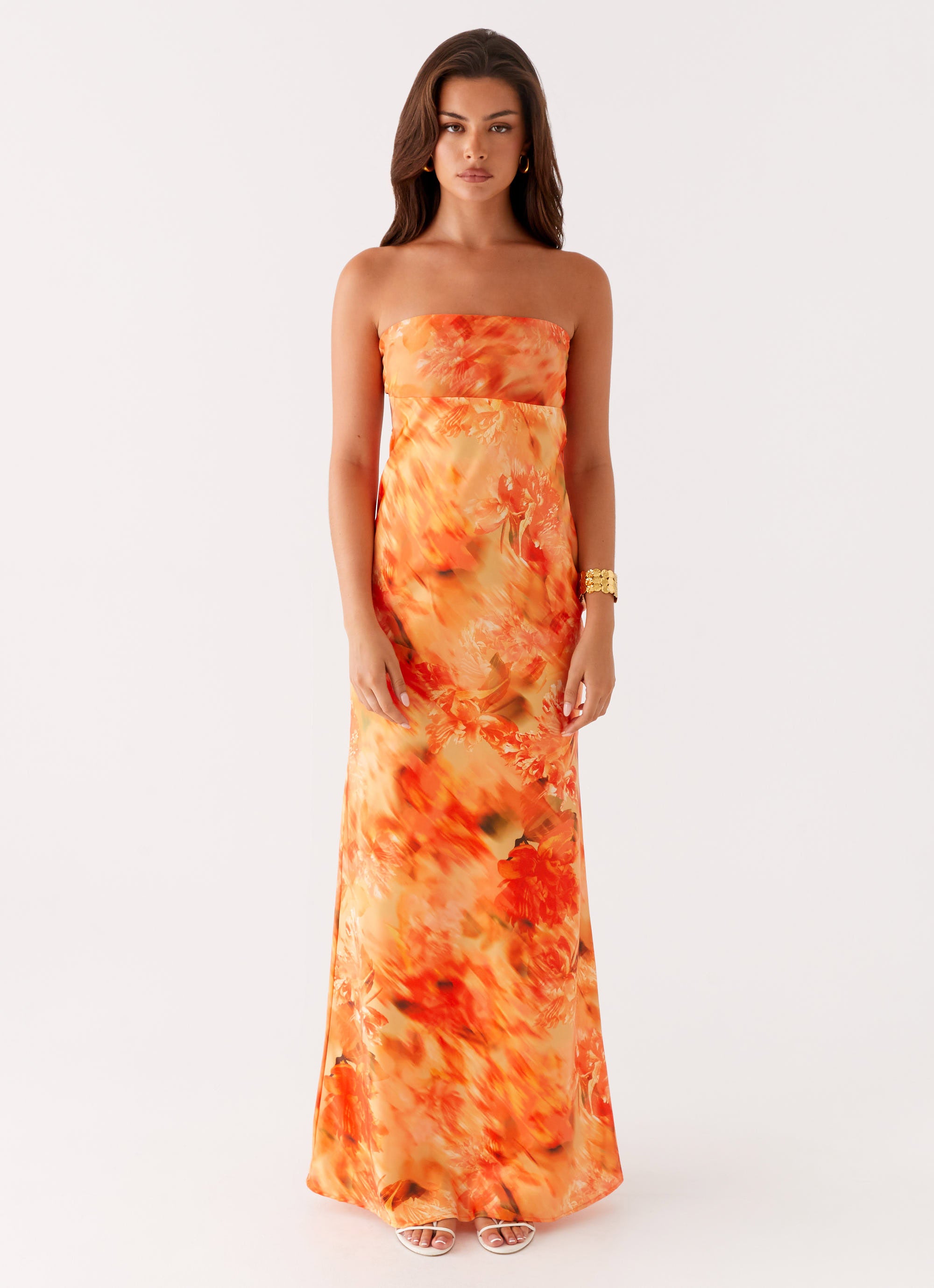 carmen maxi dress in blush Long floral dress with yellow bows