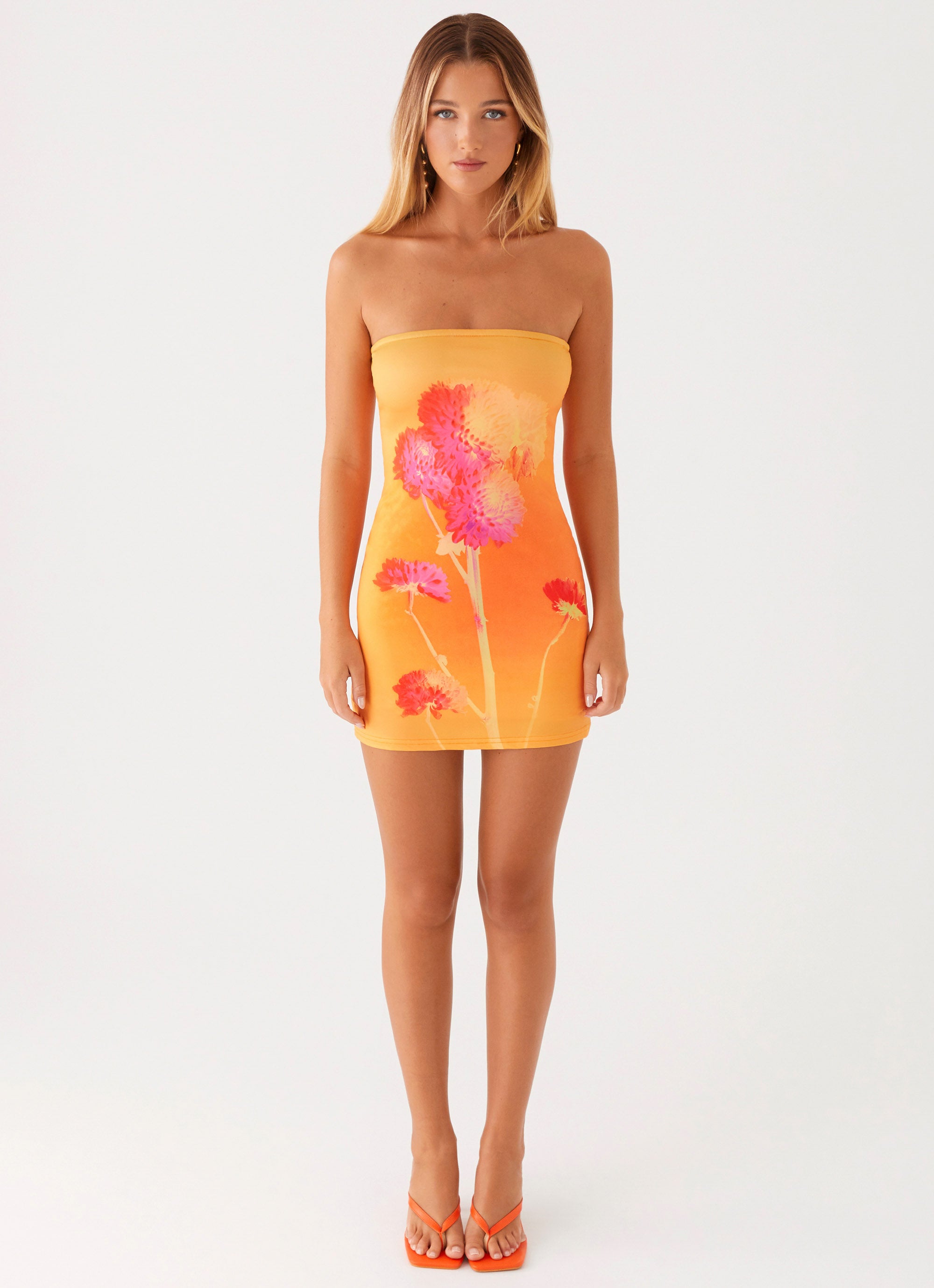 Caroline Mini Dress - Orange Floral Orange Floral / US 18 Caroline Mini Dress - Orange Floral Orange Floral / US 18