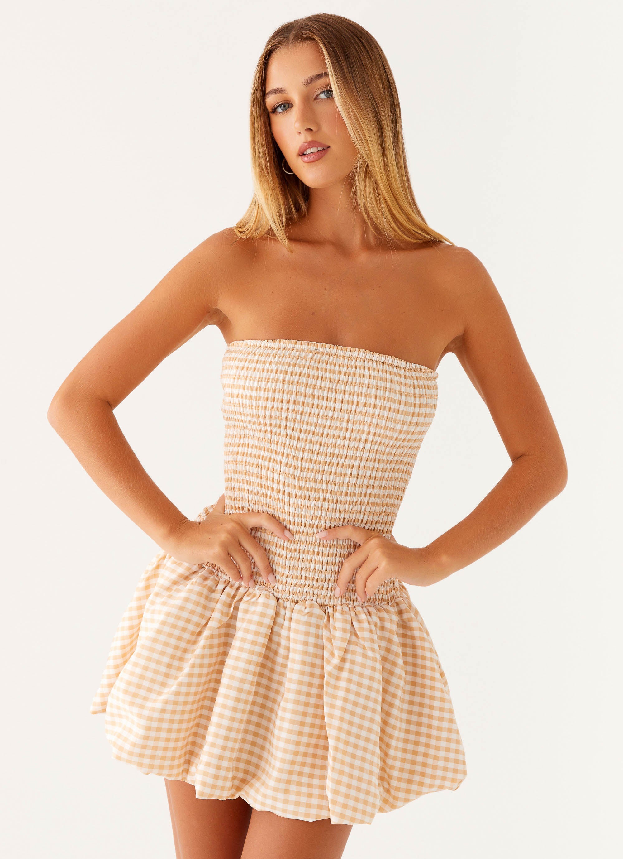 Cassidy Mini Dress - Orange Gingham Peppermayo US Cassidy Mini Dress - Orange Gingham Peppermayo US