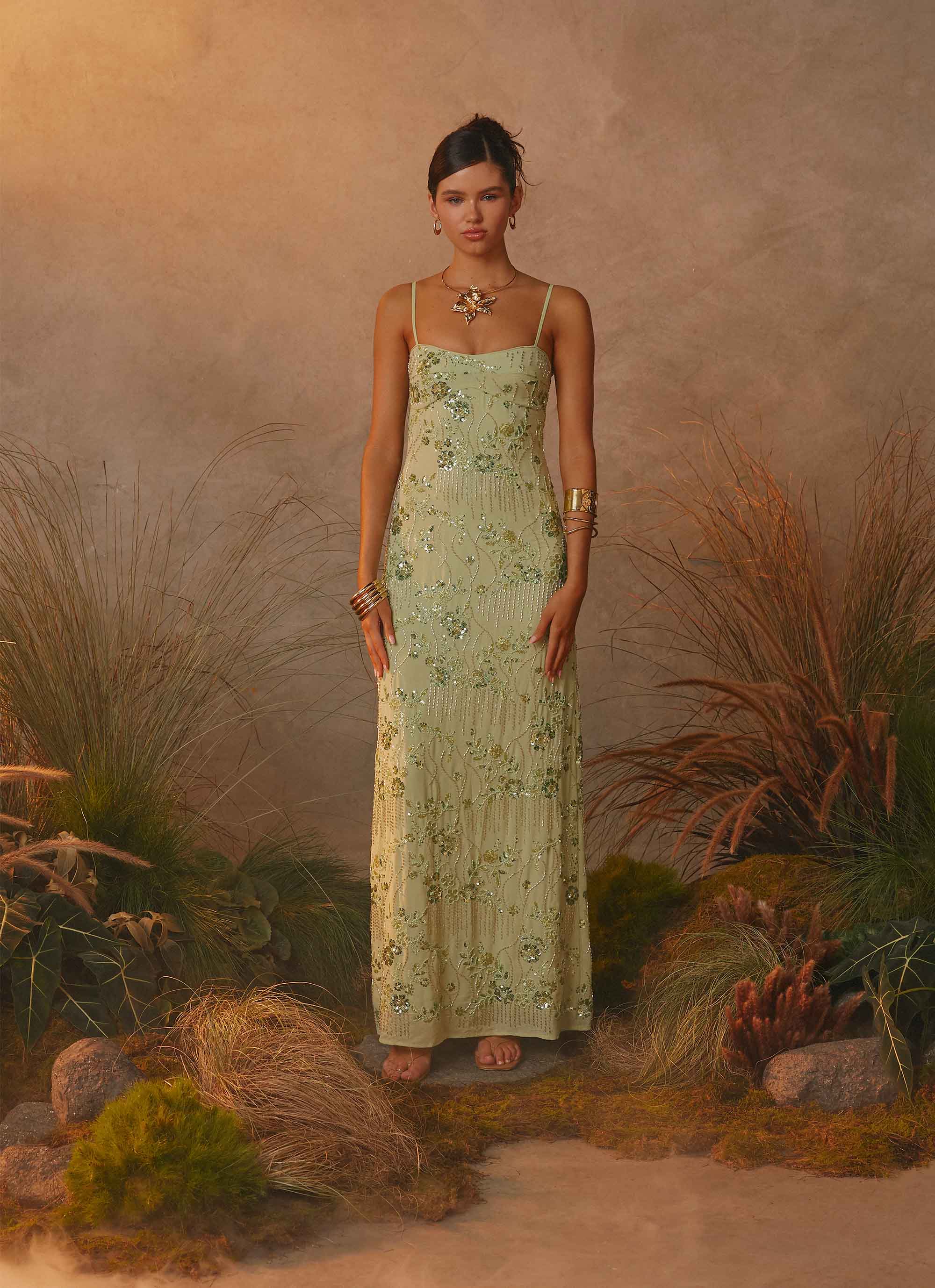 Celandine Beaded Maxi Dress - Lime Lime / US 12 Celandine Beaded Maxi Dress - Lime Lime / US 12