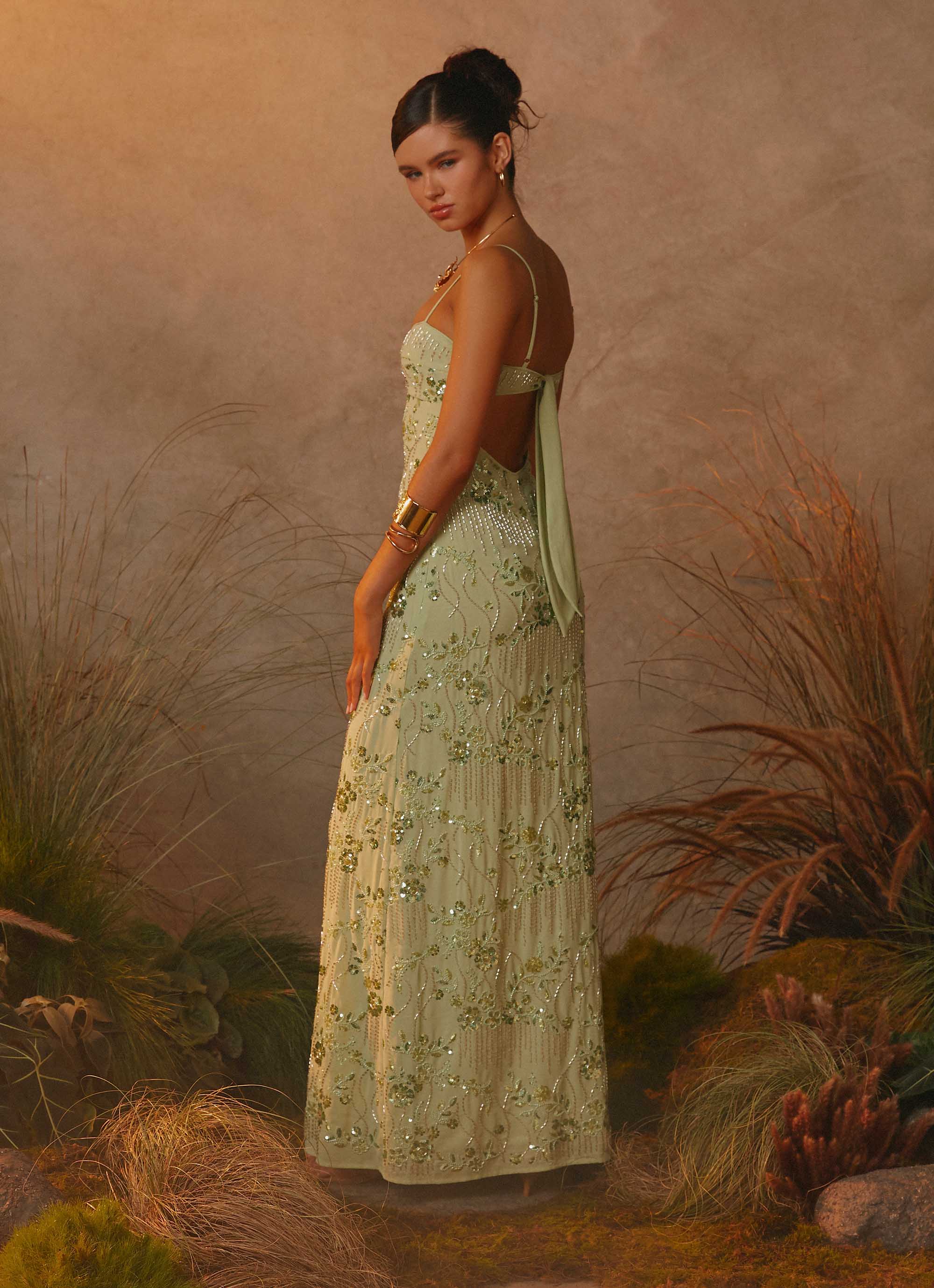 Celandine Beaded Maxi Dress - Lime Lime / US 12 Celandine Beaded Maxi Dress - Lime Lime / US 12