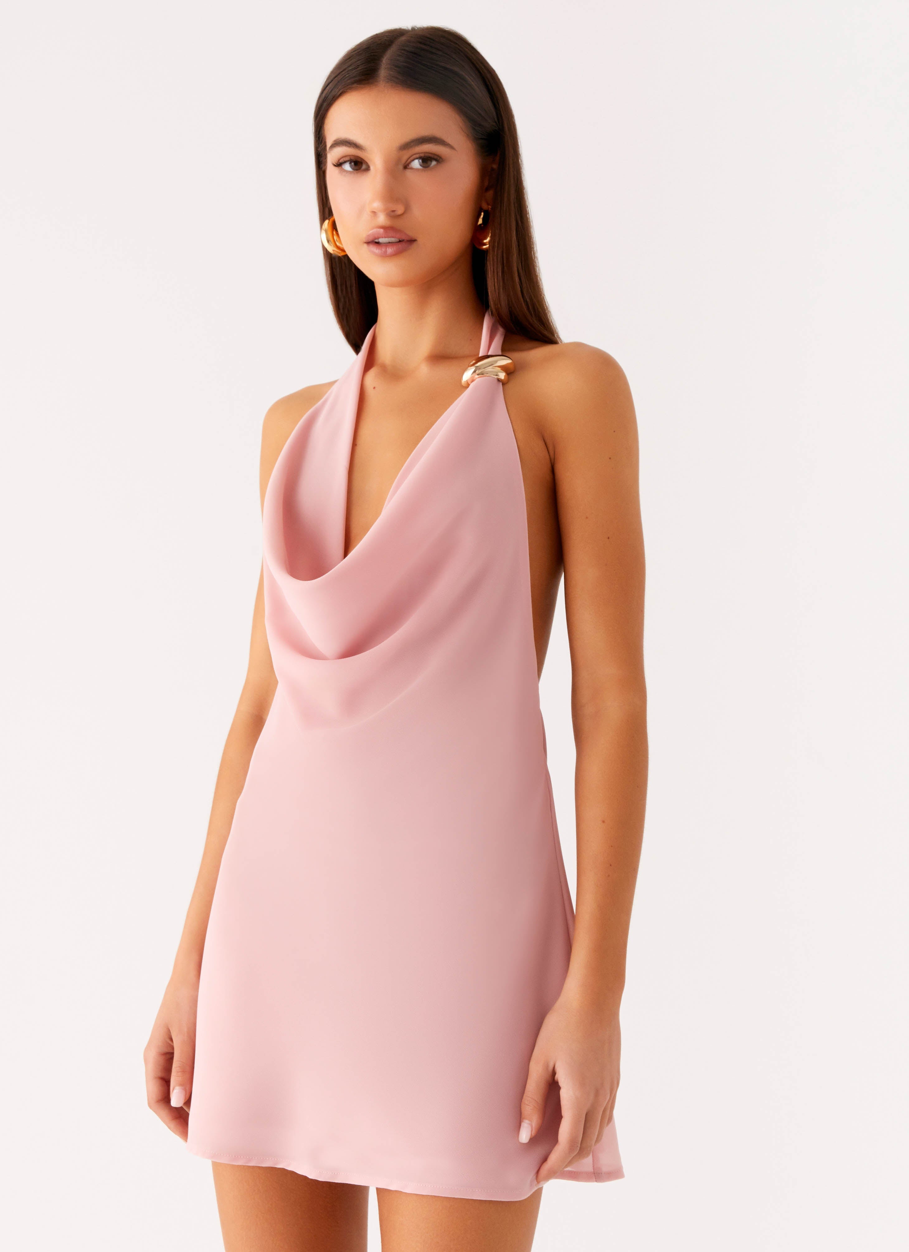 low cowl neck embellished mini dress in rose The Frolic - Sequin Cowl Neck Mini Dress - Women - Polyester - 6 US