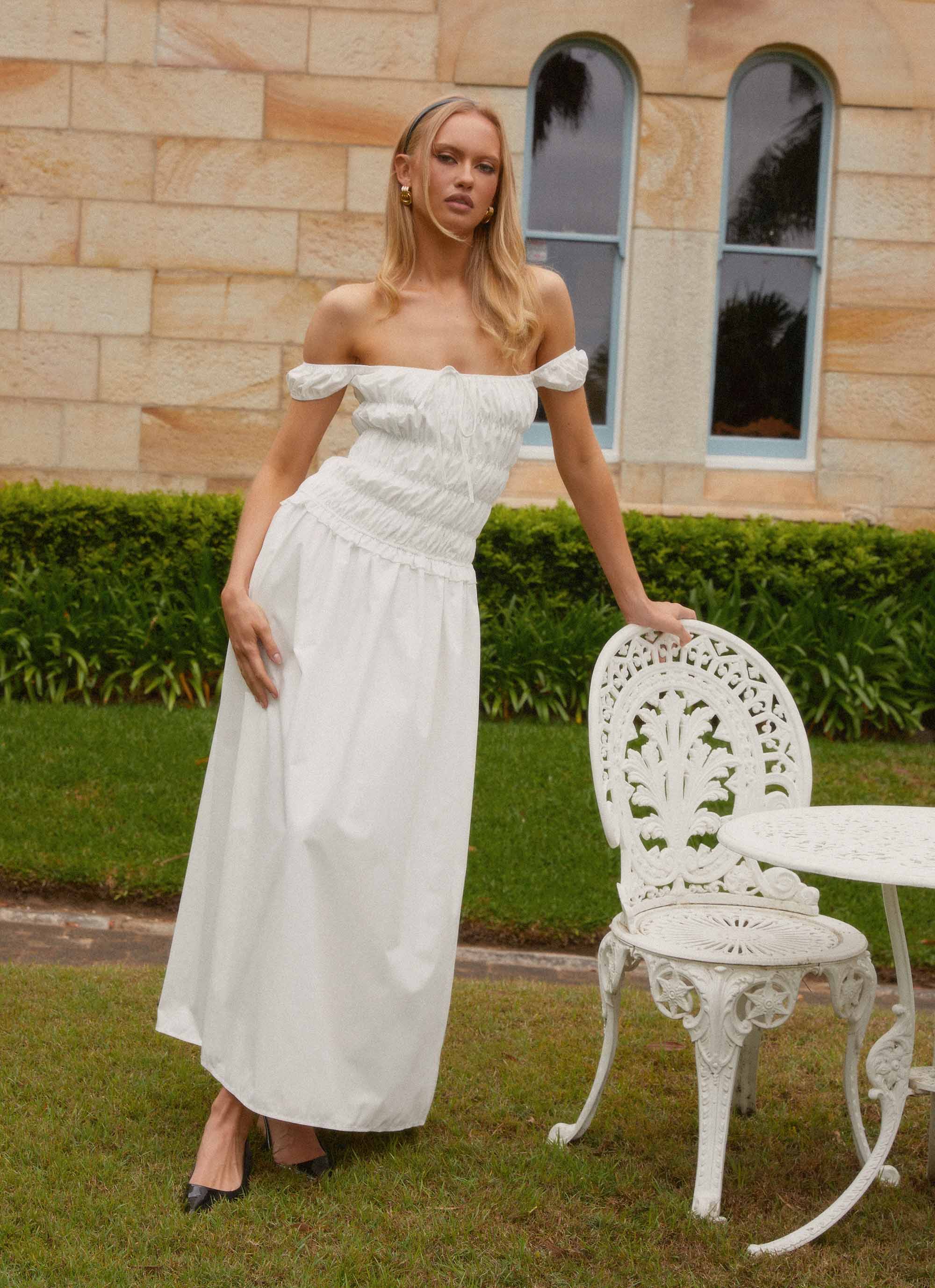 Countryside Off Shoulder Maxi Dress - Ivory Peppermayo US Countryside Off Shoulder Maxi Dress - Ivory Peppermayo US