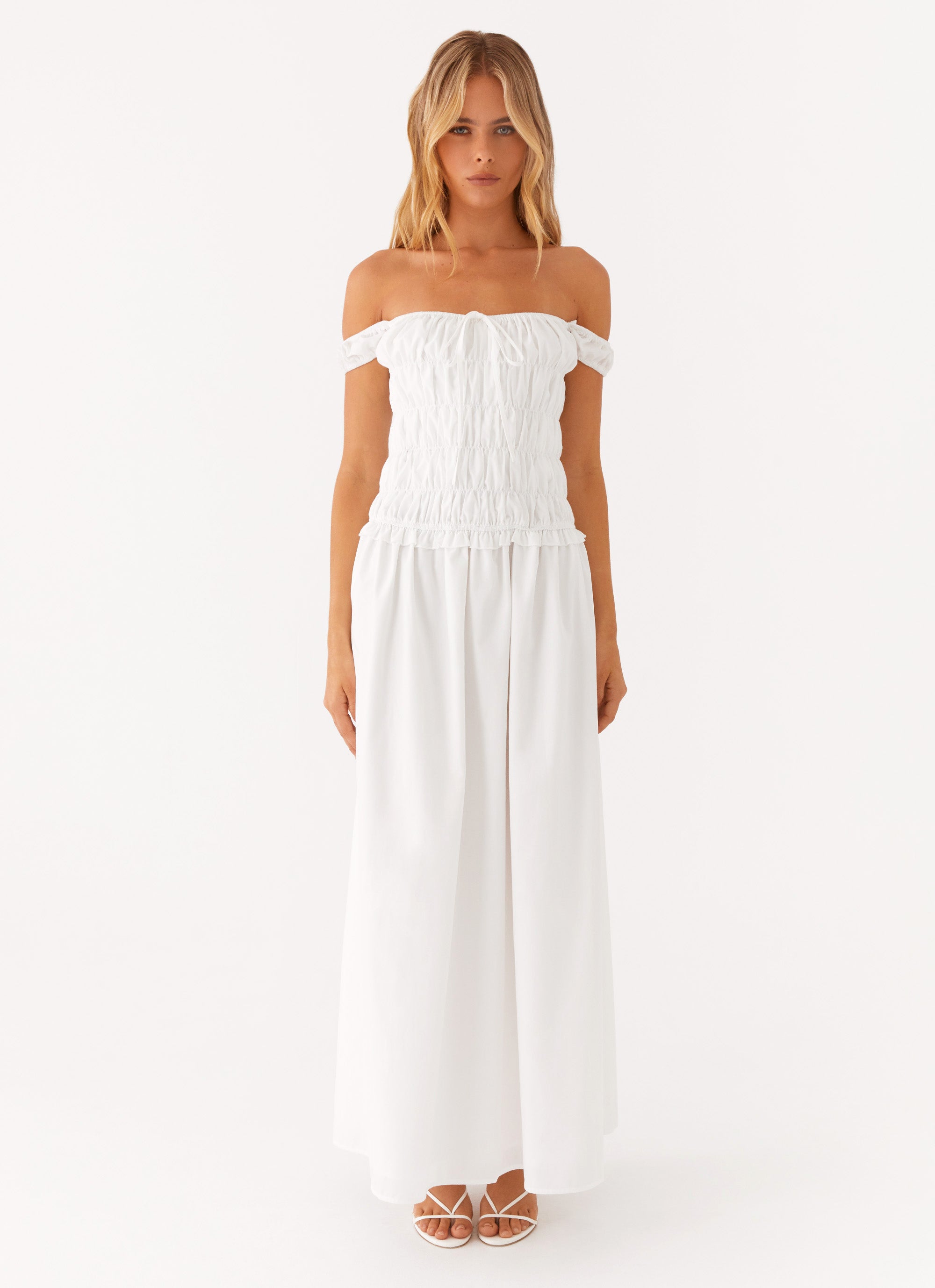 Countryside Off Shoulder Maxi Dress - Ivory Peppermayo US Countryside Off Shoulder Maxi Dress - Ivory Peppermayo US