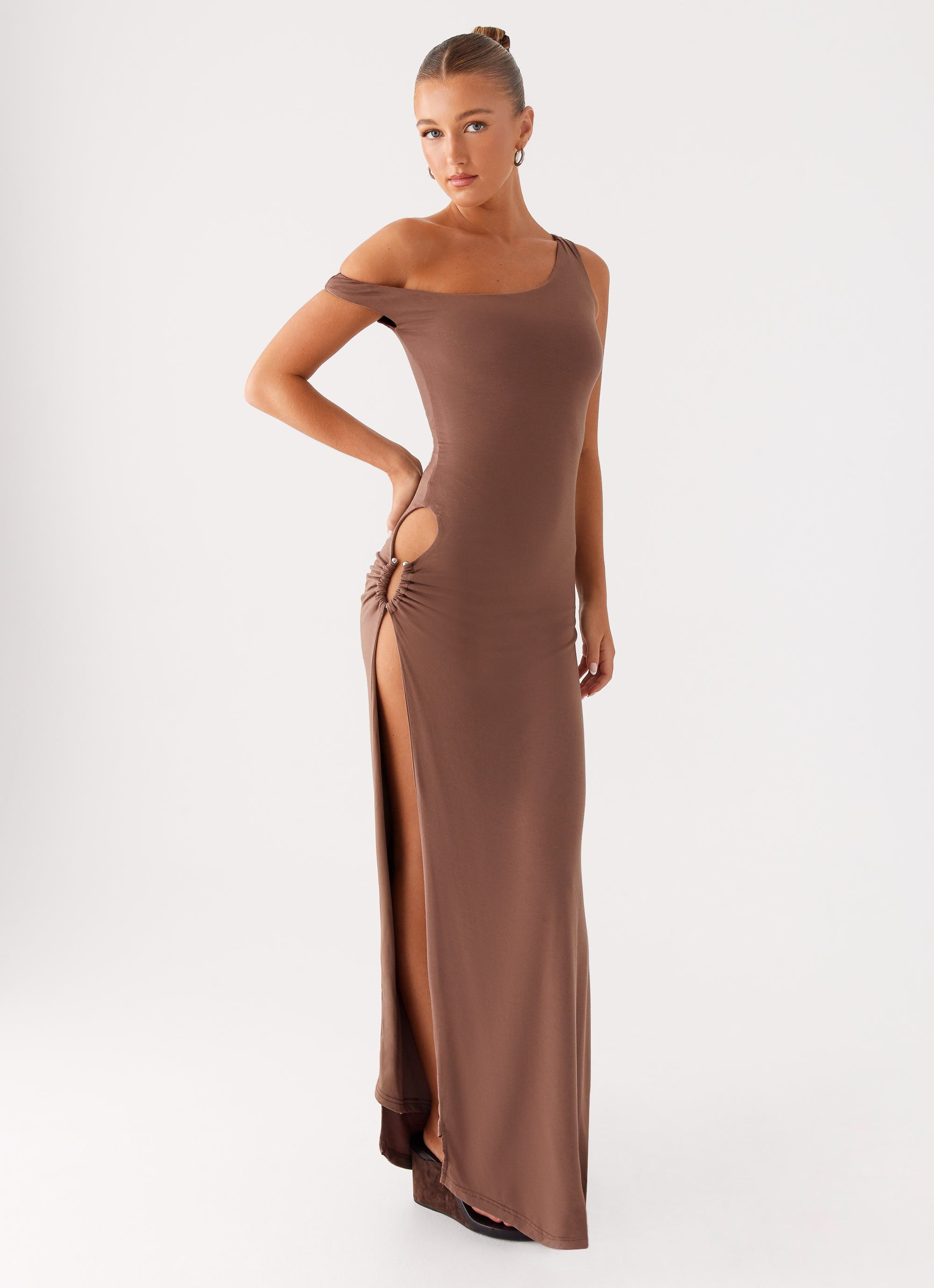 dark chocolate brown dress Violet Sleeveless Satin Maxi Dress / Dark Chocolate | MESHKI