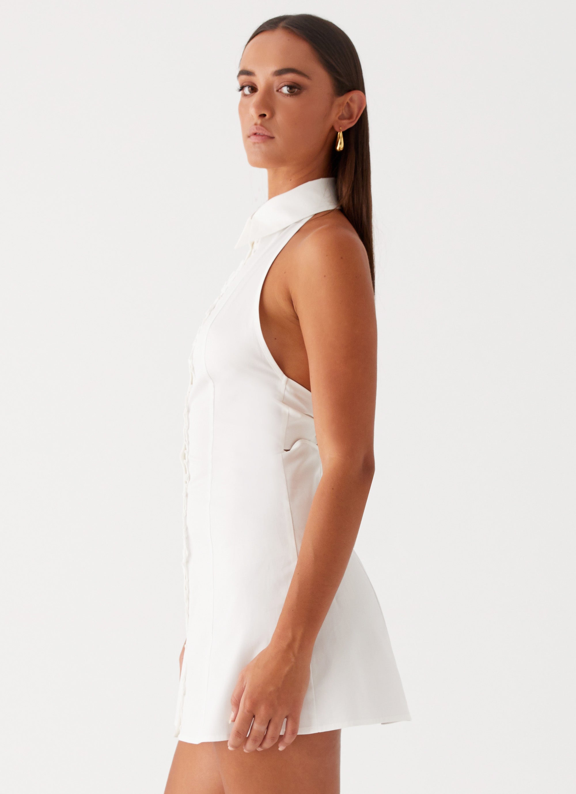 Dallas Collared Mini Dress - White Dallas Collared Mini Dress - White