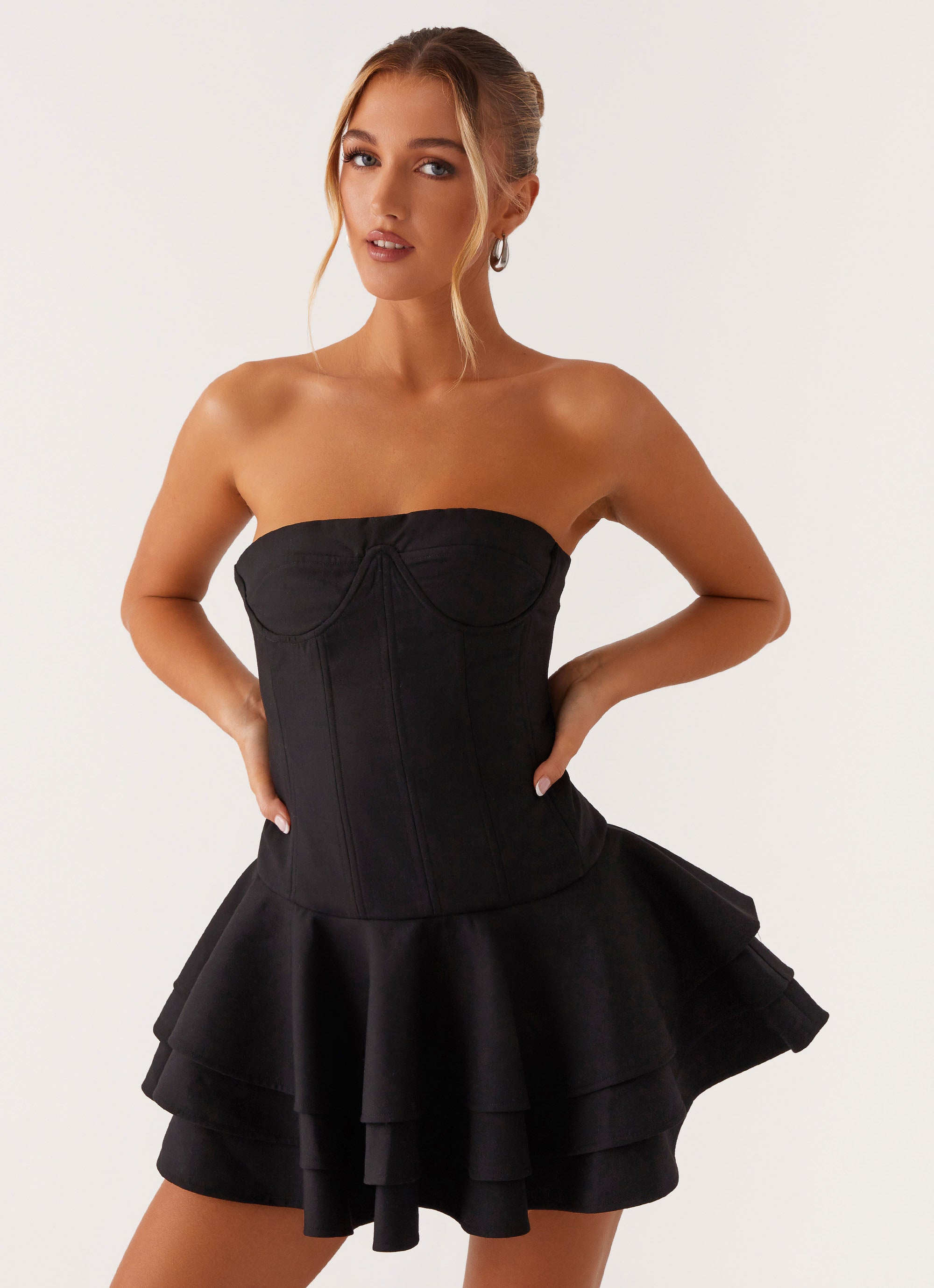 Floriana Ruffle Corset Mini Dress - Black Peppermayo US Floriana Ruffle Corset Mini Dress - Black Peppermayo US