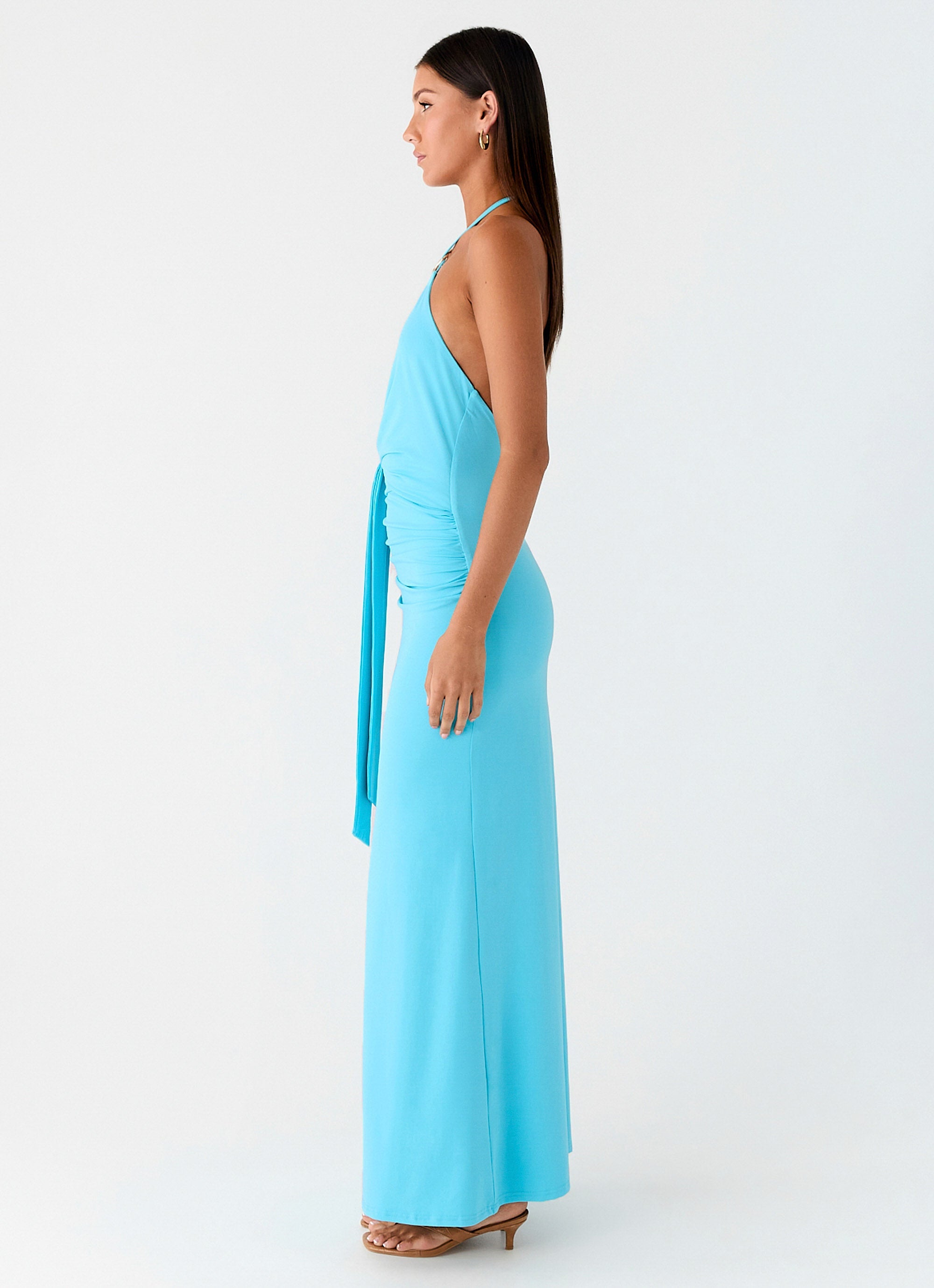 Dare Me Halter Maxi Dress - Aqua Blue Aqua Blue / US 14 Dare Me Halter Maxi Dress - Aqua Blue Aqua Blue / US 14