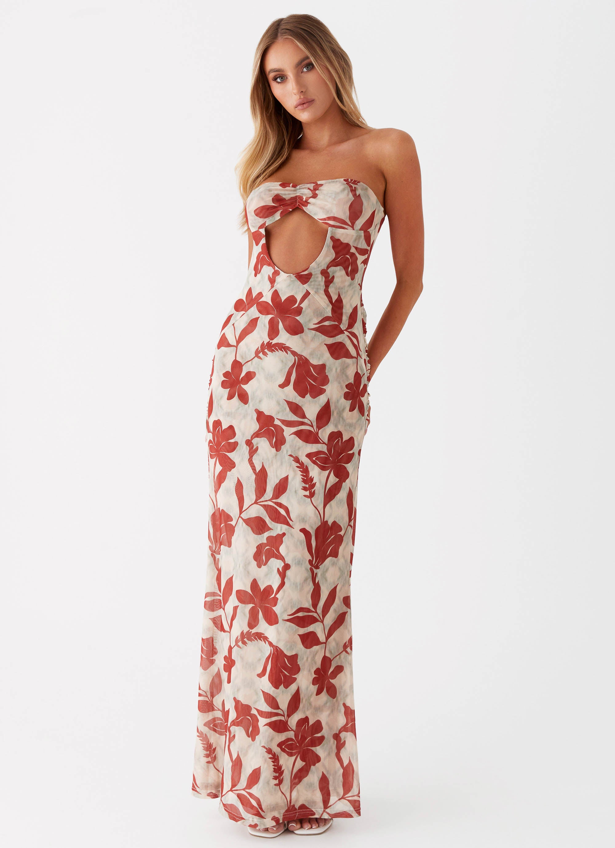 Dearest Maxi Dress - Red Green Floral Dearest Maxi Dress - Red Green Floral