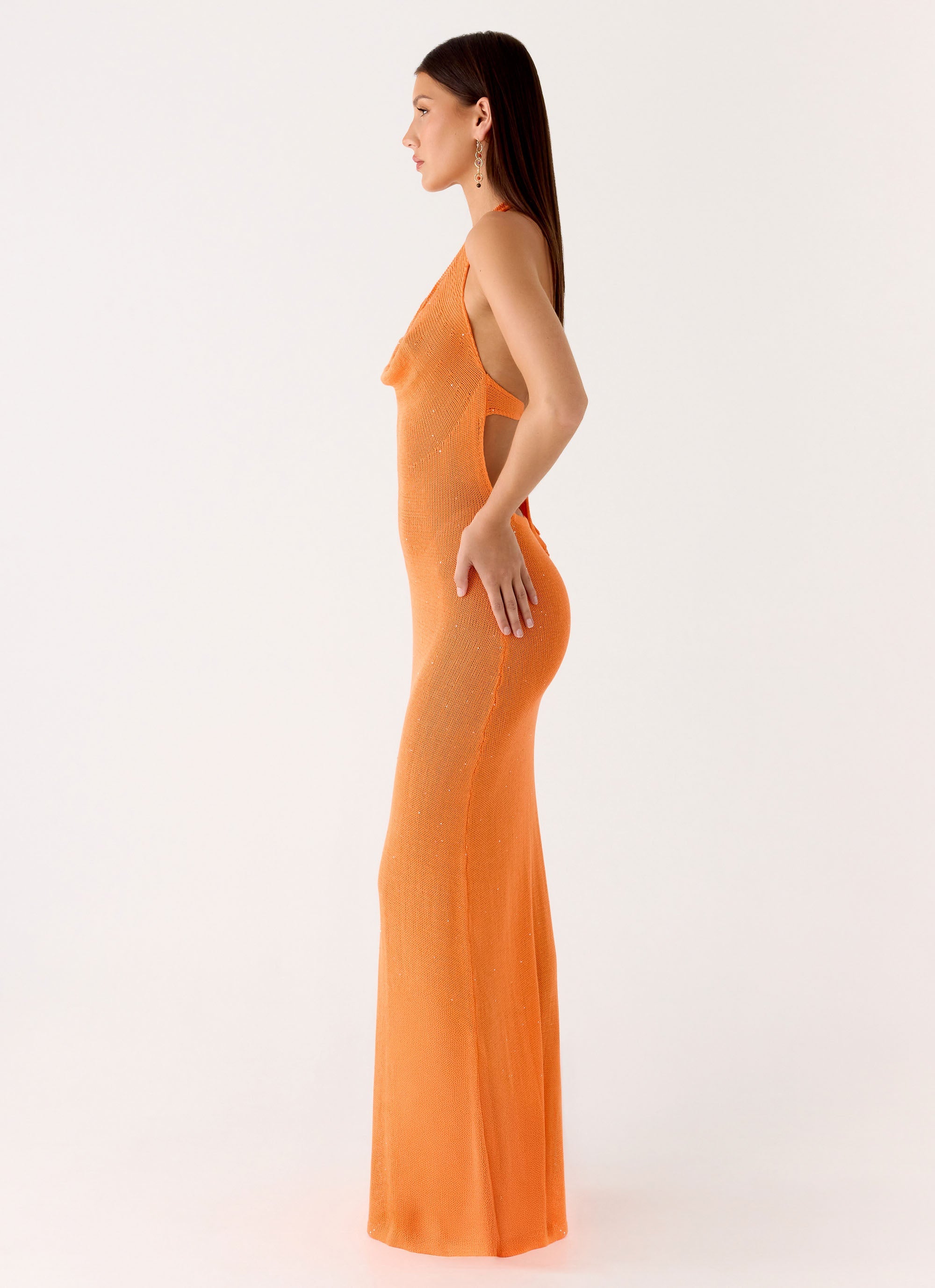 Delfina Cowl Knit Maxi Dress - Orange Peppermayo US Delfina Cowl Knit Maxi Dress - Orange Peppermayo US