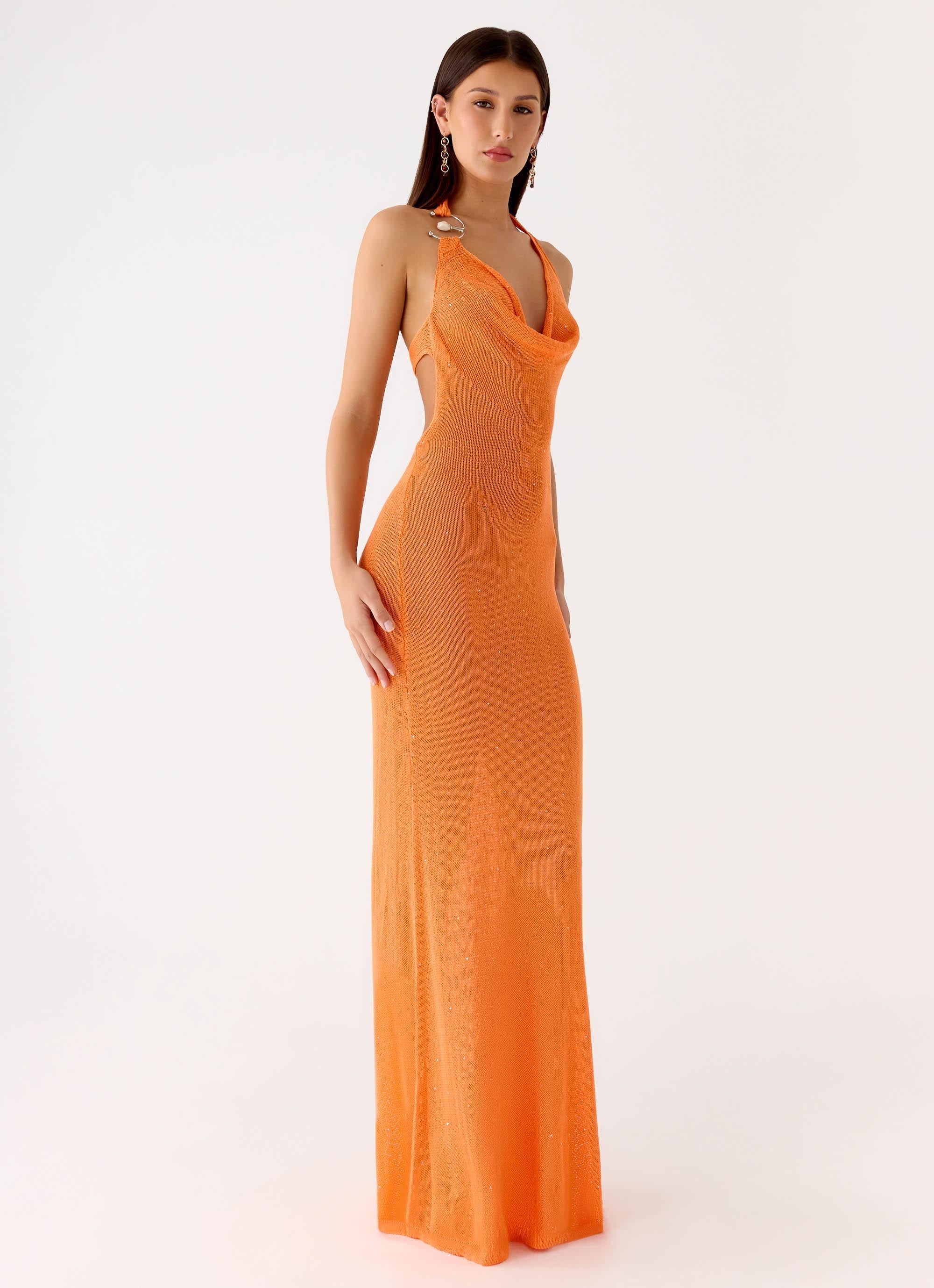 Delfina Cowl Knit Maxi Dress - Orange Peppermayo US Delfina Cowl Knit Maxi Dress - Orange Peppermayo US