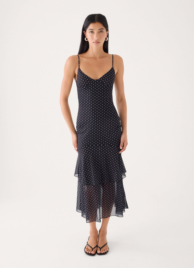 Dolores Midi Dress - Black Polka Dot