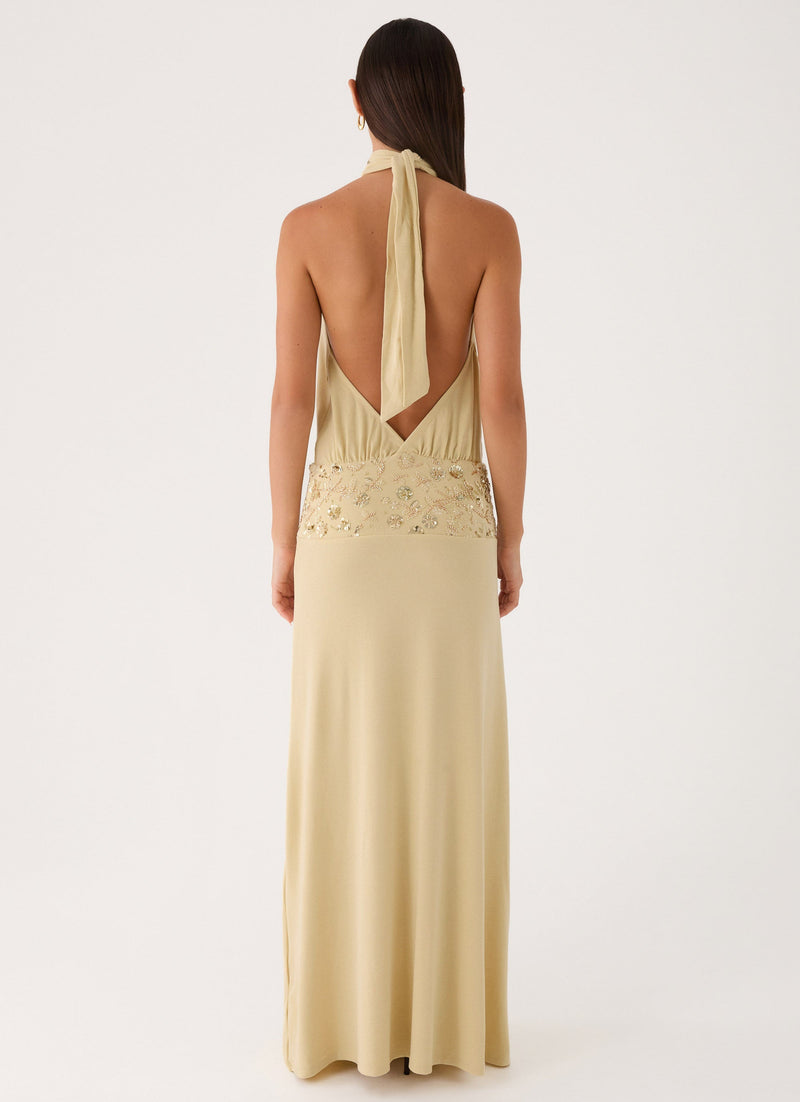 Donyale Halter Maxi Dress - Pale Olive