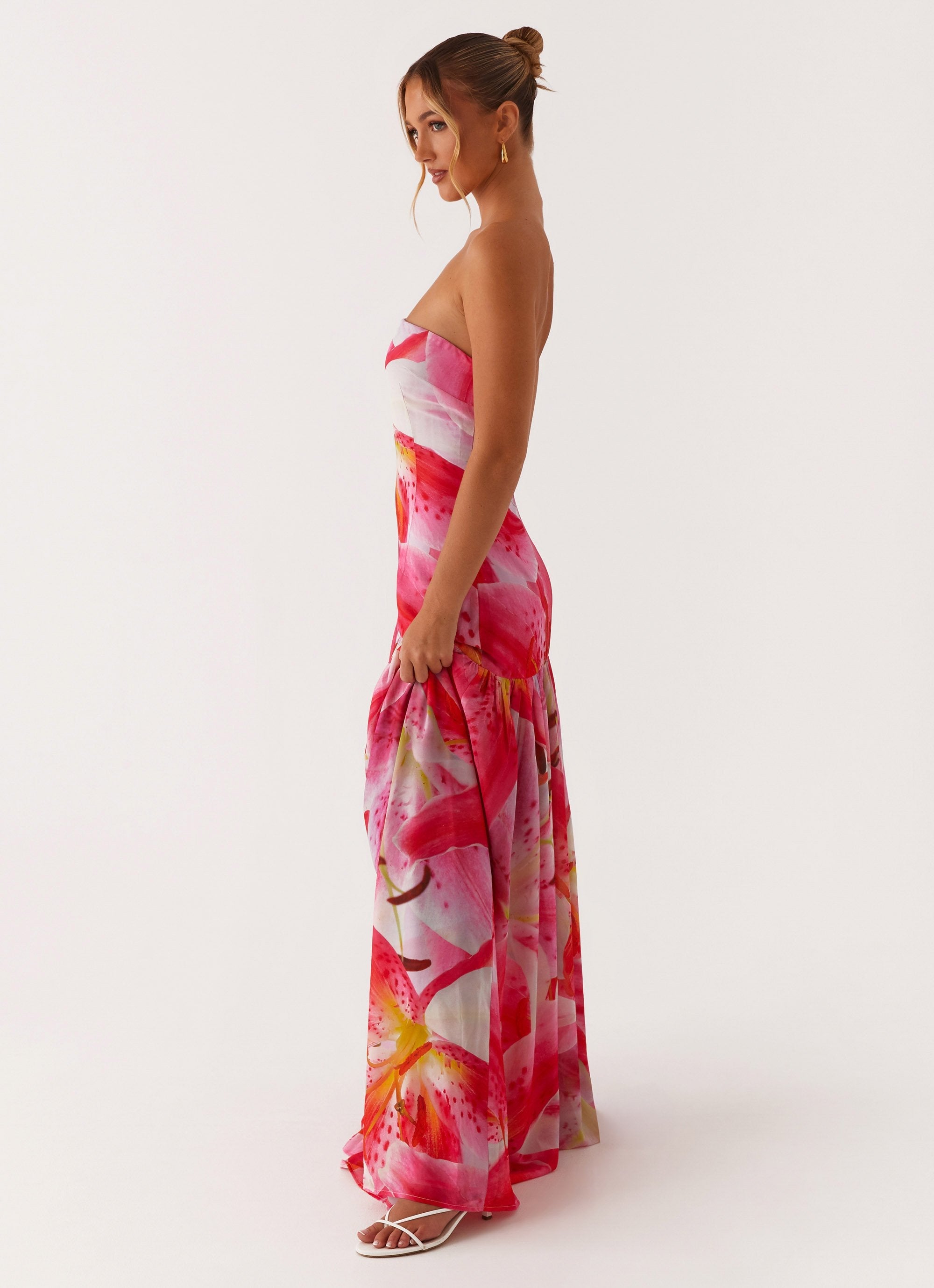 Eden Strapless Maxi Dress - White Pink Lilly White Pink Lilly / US 12 Eden Strapless Maxi Dress - White Pink Lilly White Pink Lilly / US 12