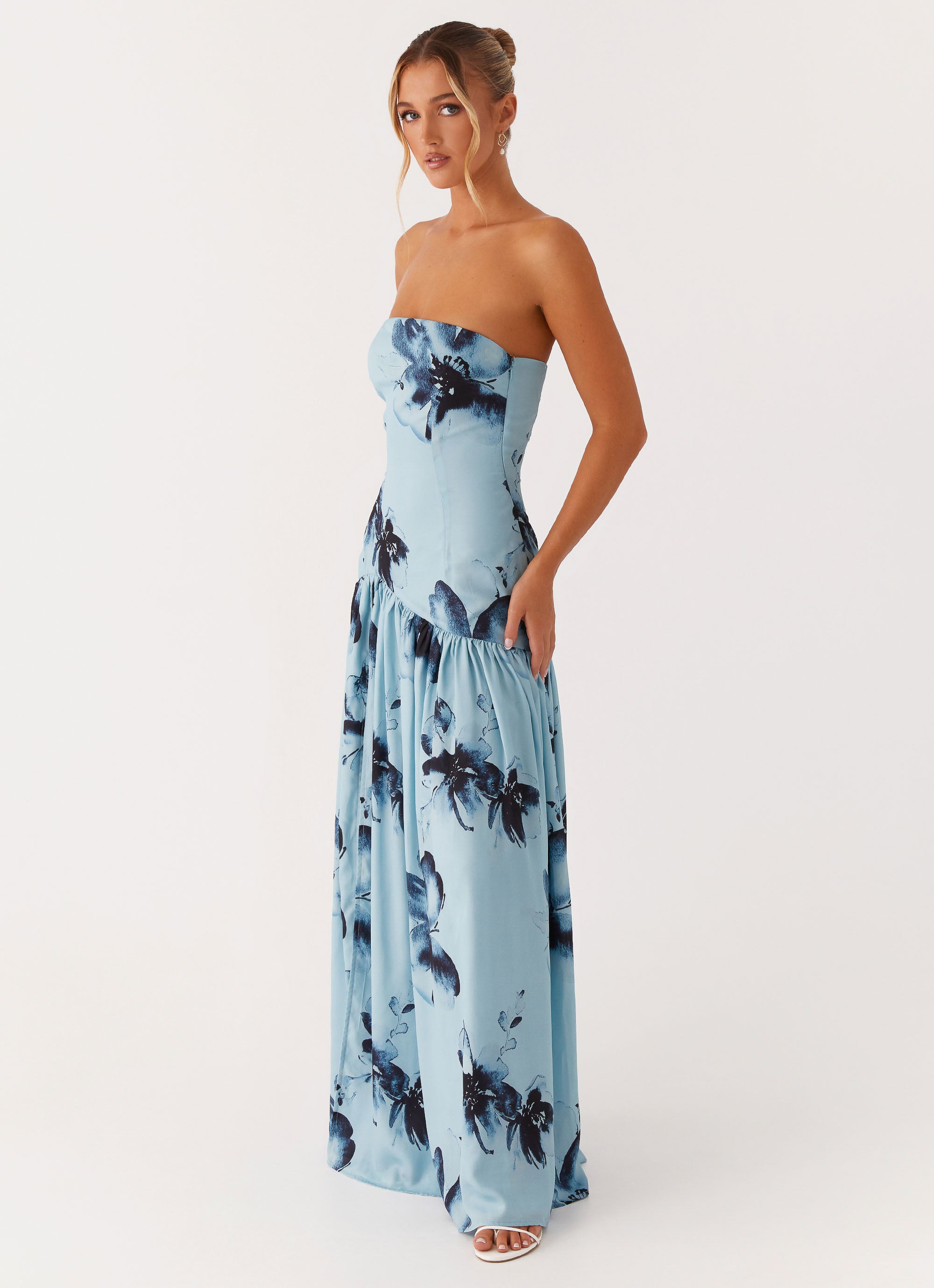 Eden Strapless Maxi Dress - Blue Black Floral Blue Black Floral / US 14 Eden Strapless Maxi Dress - Blue Black Floral Blue Black Floral / US 14