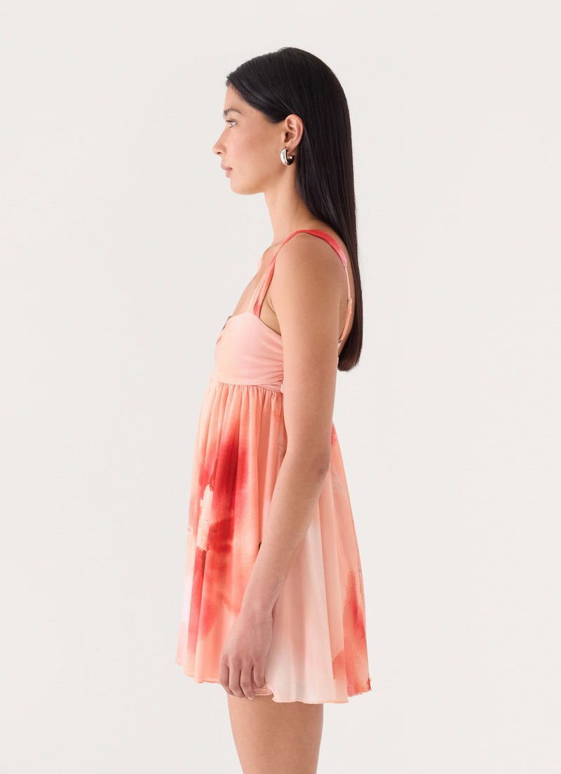 Elaria Flora Mini Dress - Peachy Floral Print