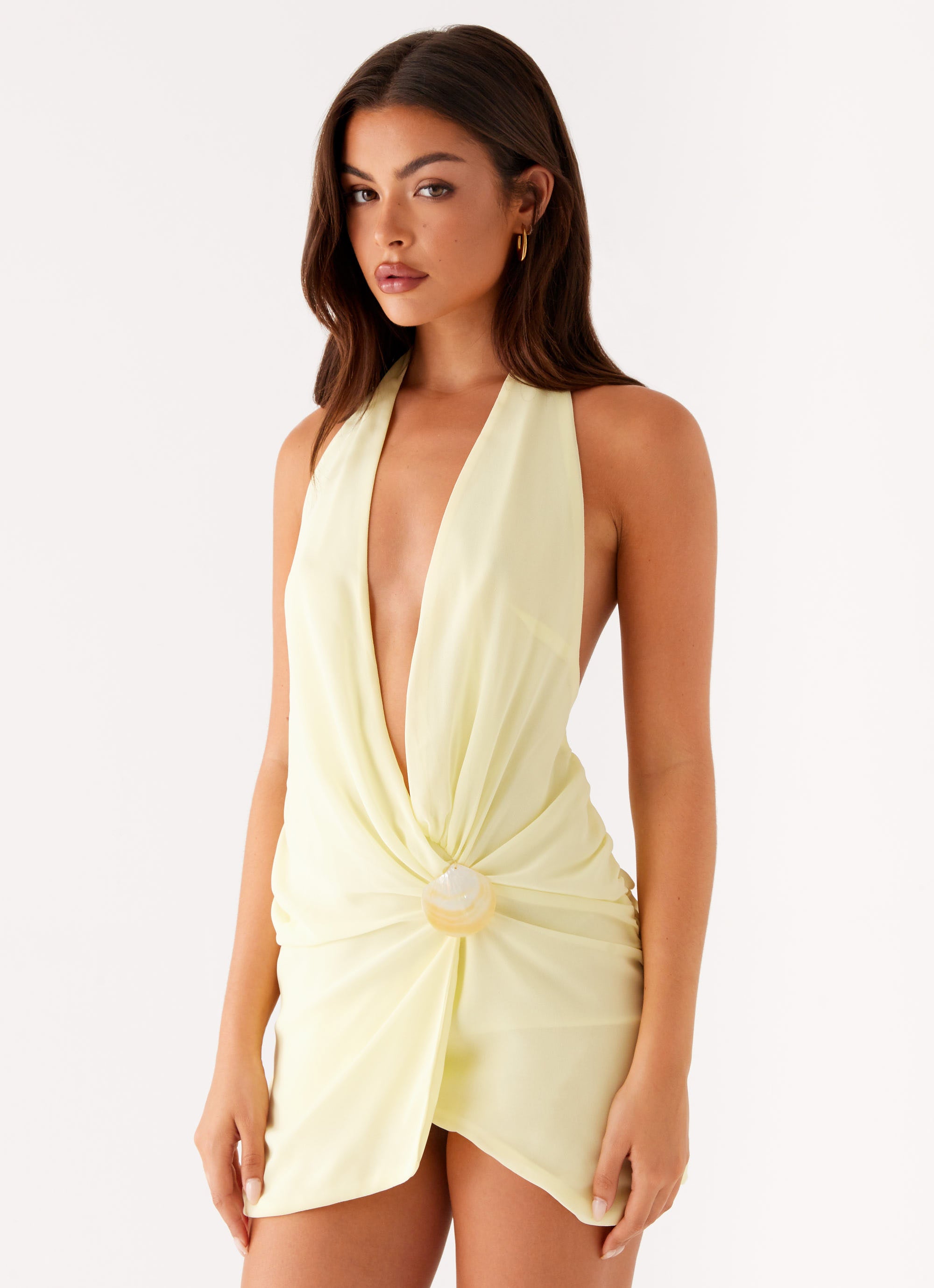 Eleanora Plunge Mini Dress - Yellow Peppermayo US Eleanora Plunge Mini Dress - Yellow Peppermayo US