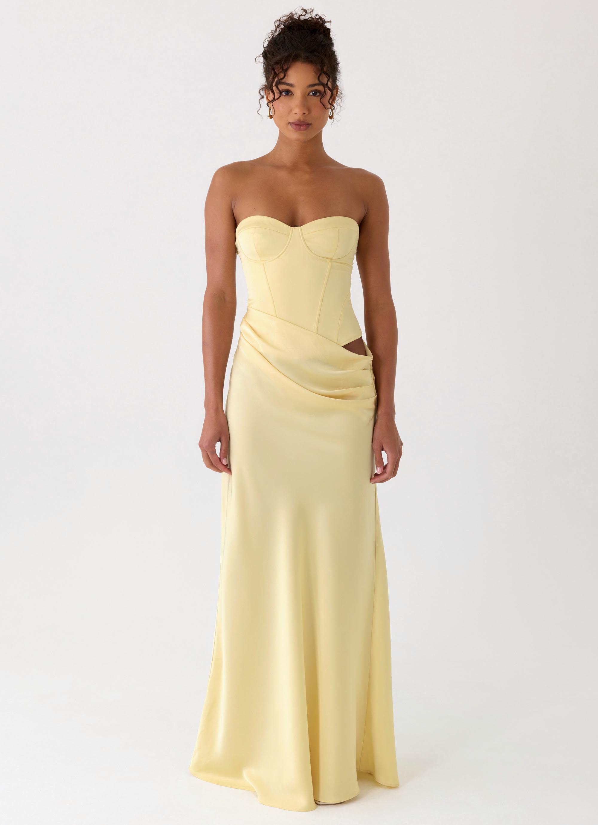 yellow corset maxi dress Avery Satin Maxi Gown (Light Yellow) 10