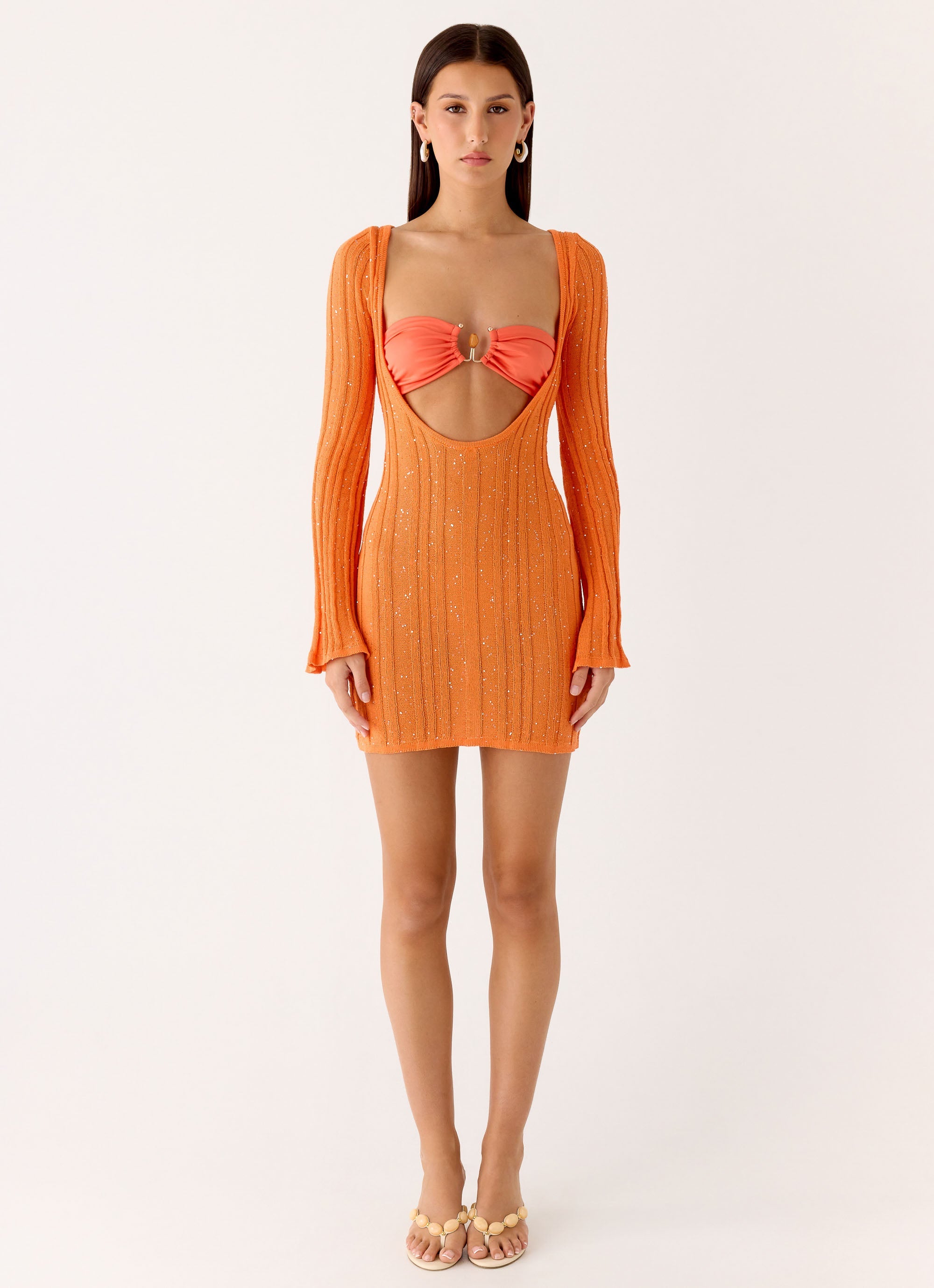 Estrella Long Sleeve Knit Mini Dress - Orange Orange / S-M Estrella Long Sleeve Knit Mini Dress - Orange Orange / S-M