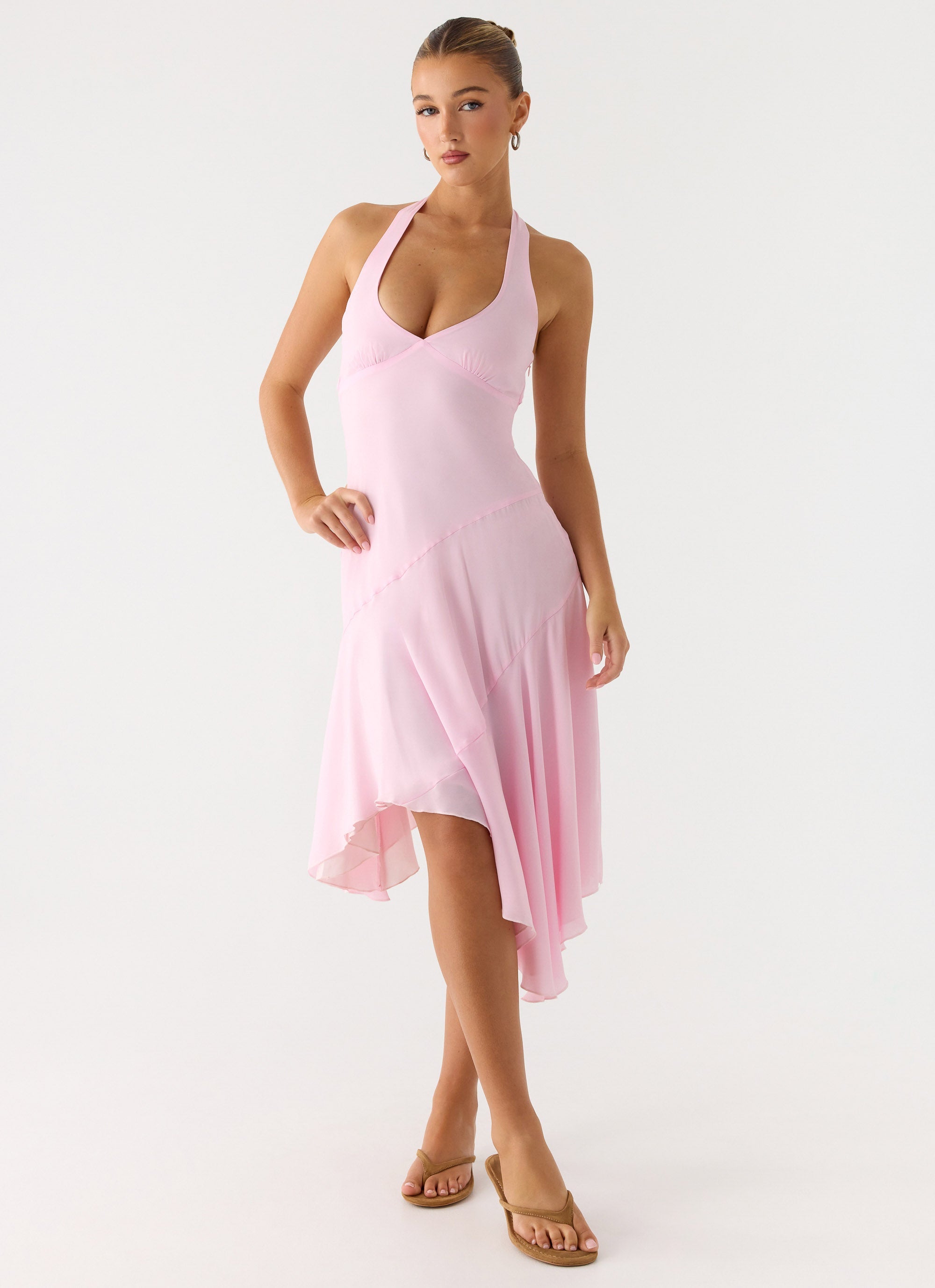 Faelie Halter Neck Asymmetrical Midi Dress - Pink Pink / US 6 Faelie Halter Neck Asymmetrical Midi Dress - Pink Pink / US 6